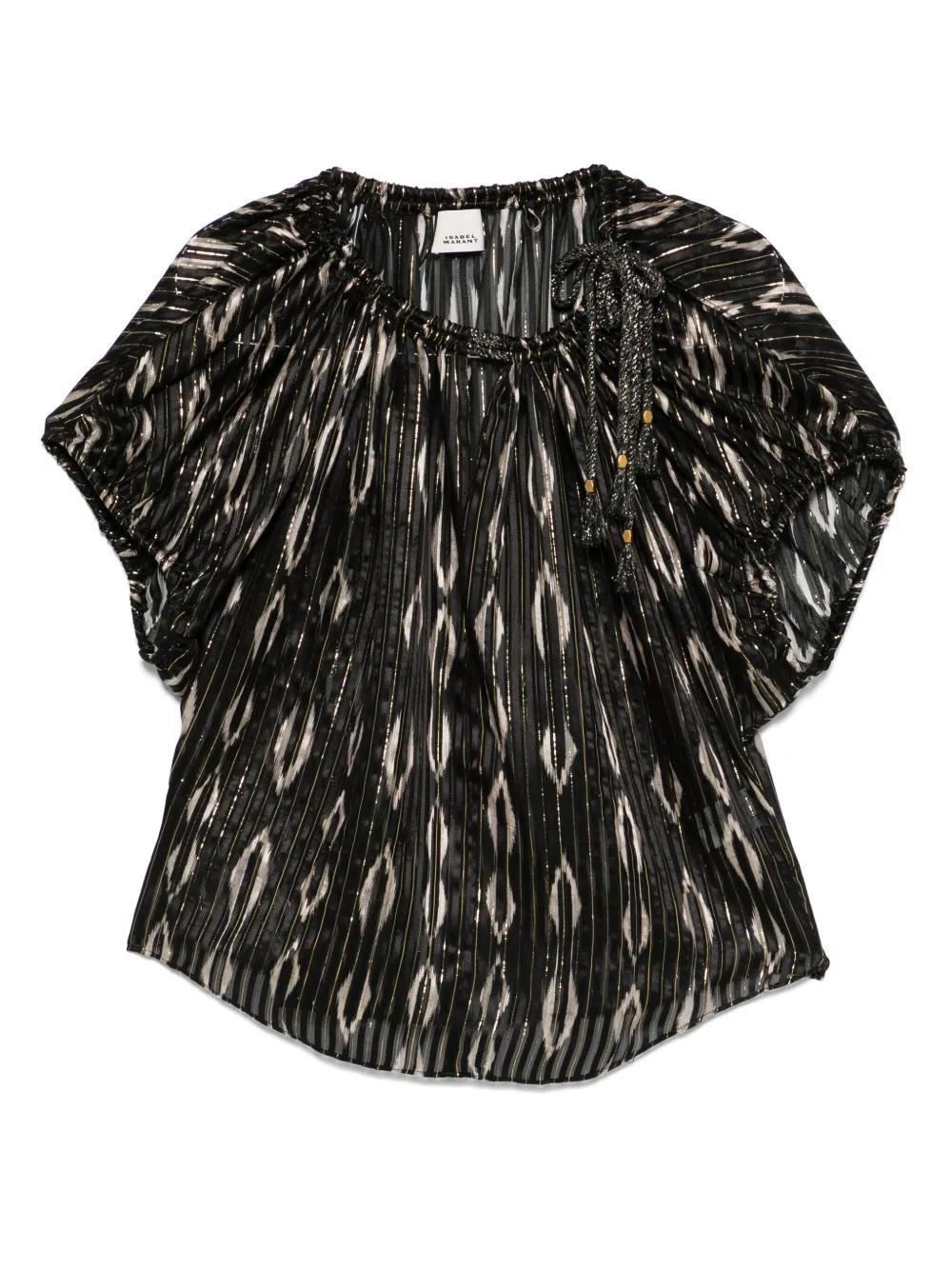 ISABEL MARANT Mini Black Top with Golden Stripes Print