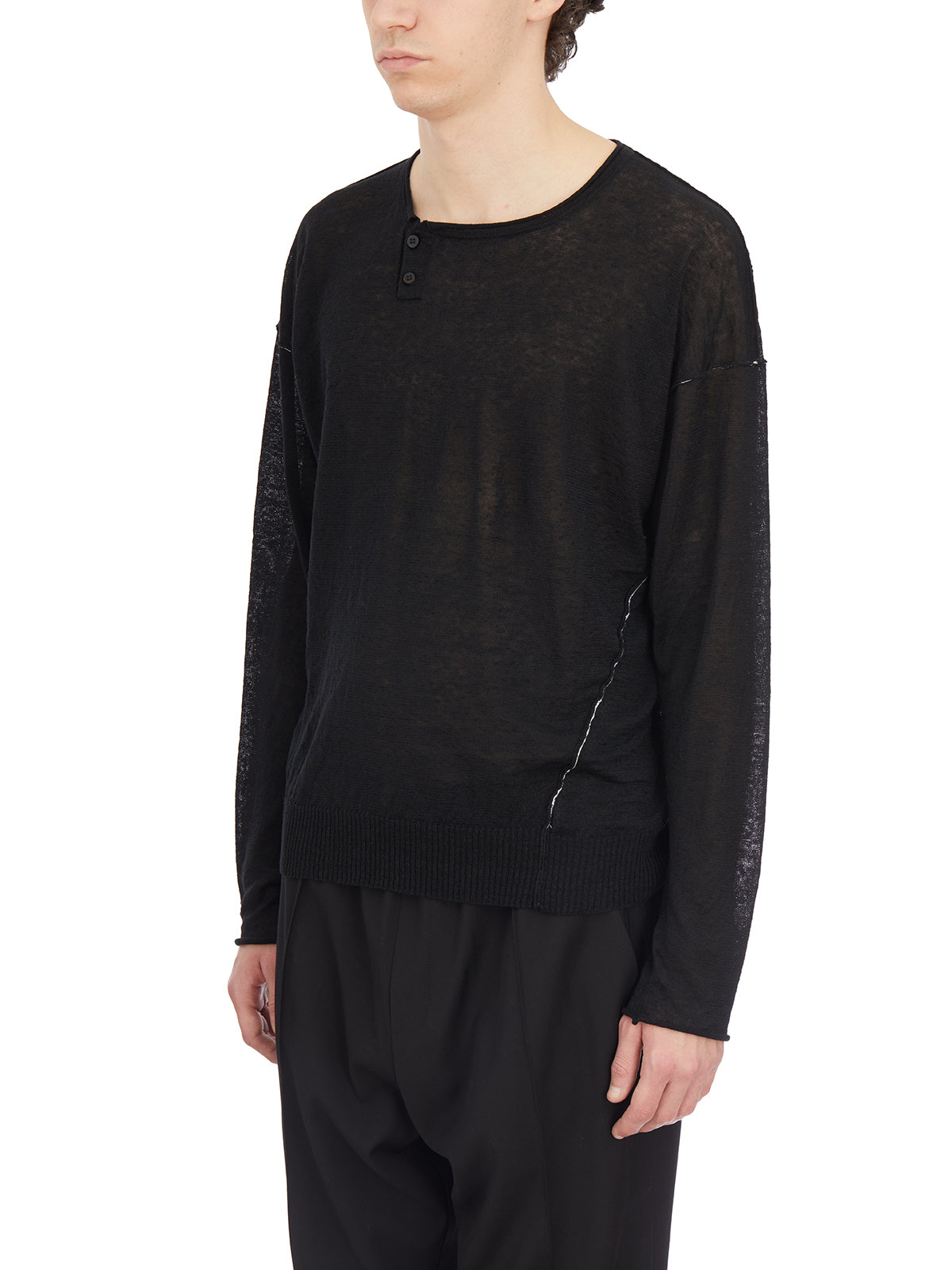 ISABEL BENENATO Minimalist Sweater with Button Neck Detail - Size M