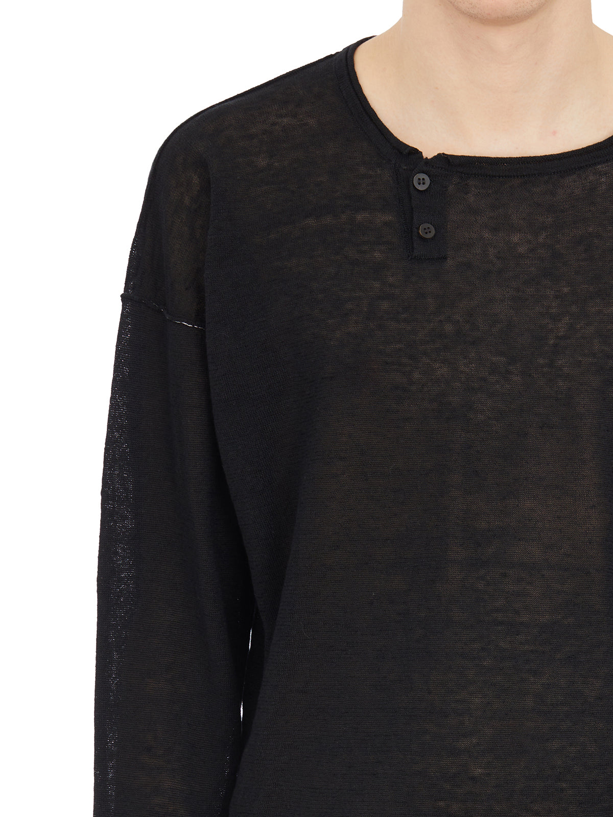 ISABEL BENENATO Minimalist Sweater with Button Neck Detail - Size M