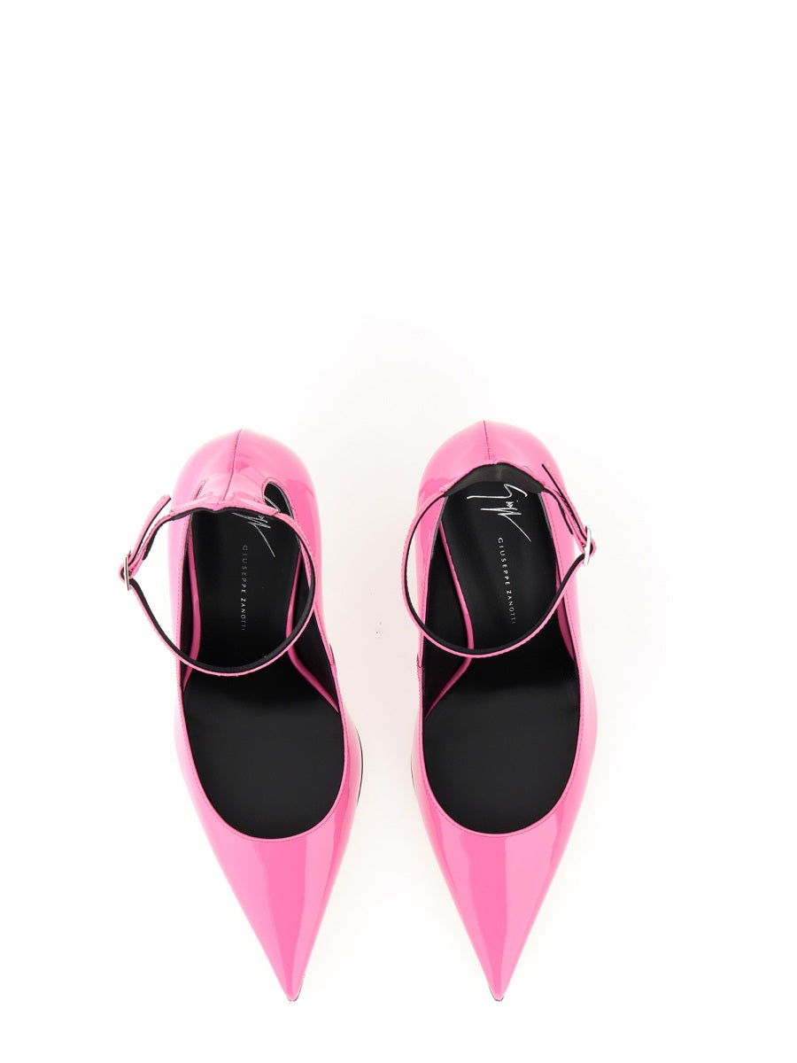 GIUSEPPE ZANOTTI Elegant Patent Leather Pumps with Adjustable Strap - 10.5CM Heel