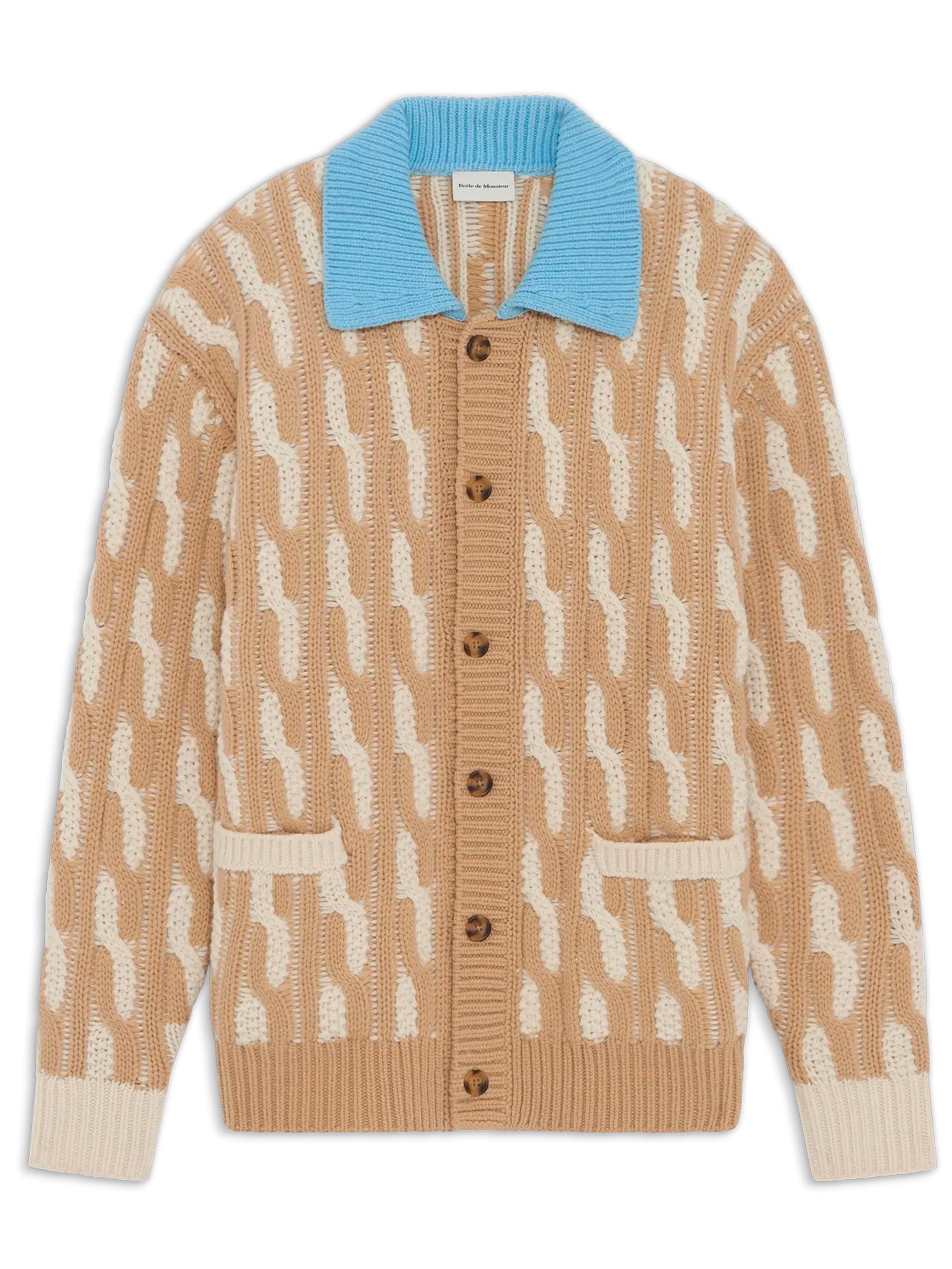 DRÔLE DE MONSIEUR Two-Tone Cable-Knit Cardigan - Size M