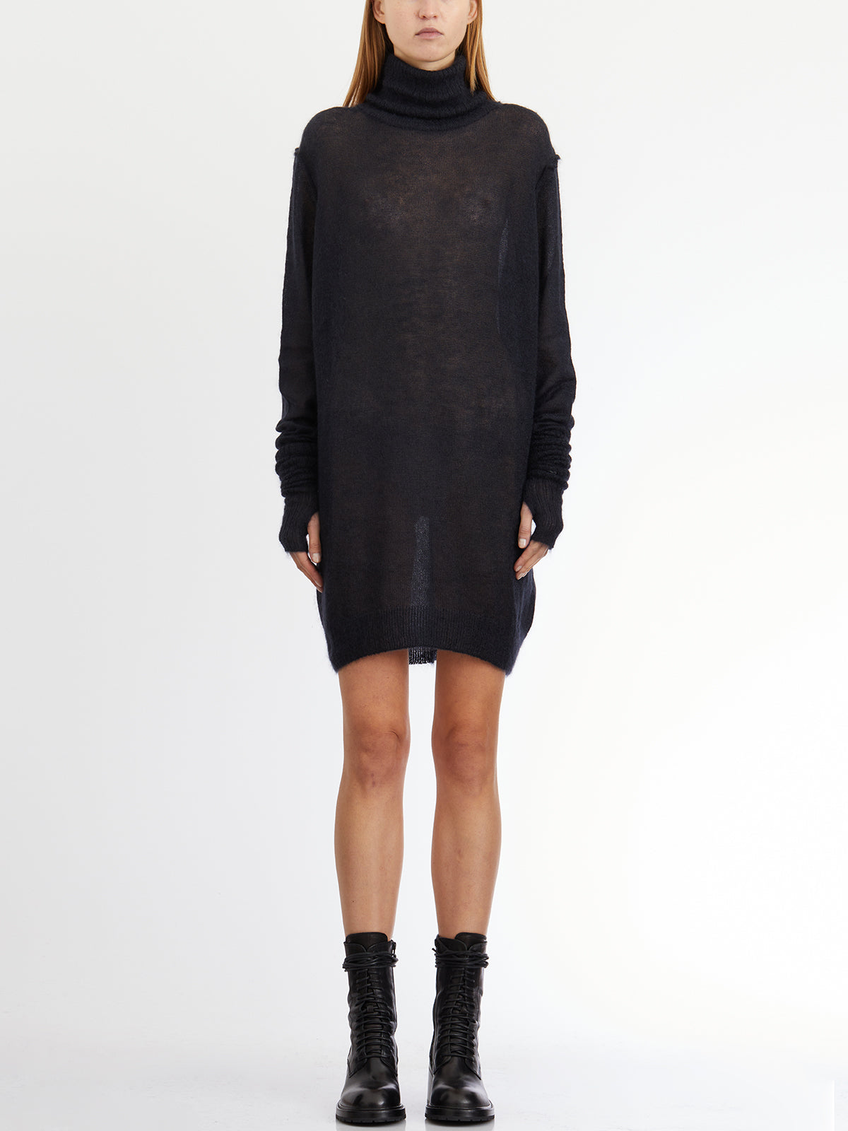 ISABEL BENENATO Luxurious Mohair and Silk Turtleneck Maxi Dress - Size S