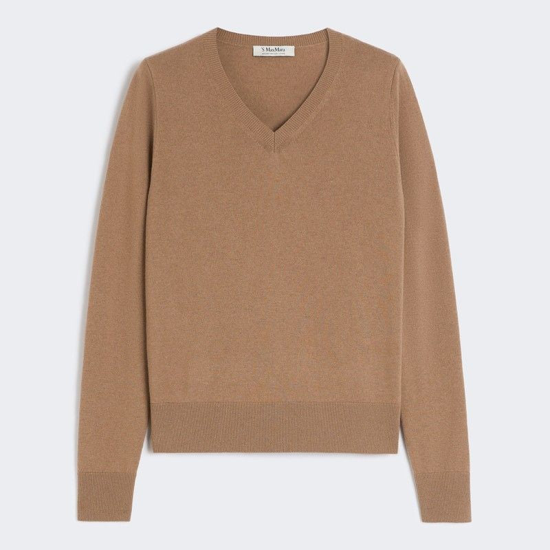 S MAX MARA V-Neck Wool Sweater with Long Sleeves and Ribbed Edges