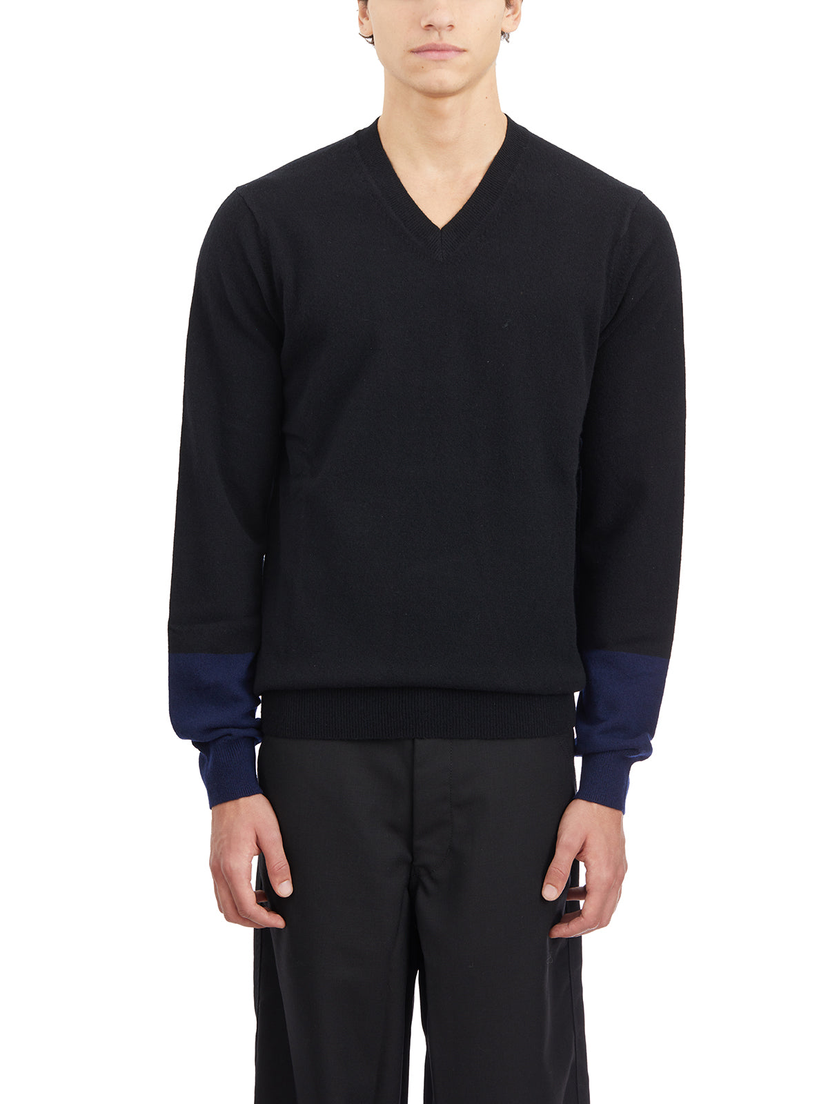 COMME DES GARÇONS SHIRT Men's V Neck Two-Tone Knit Sweater - Size L