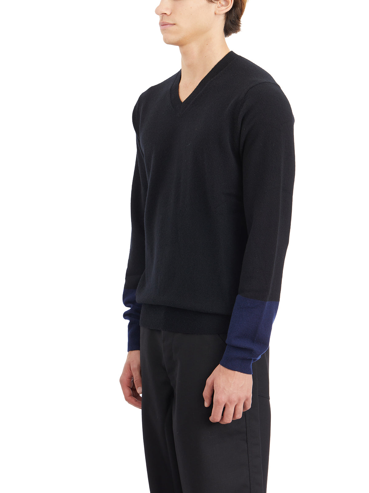 COMME DES GARÇONS SHIRT Men's V Neck Two-Tone Knit Sweater - Size L