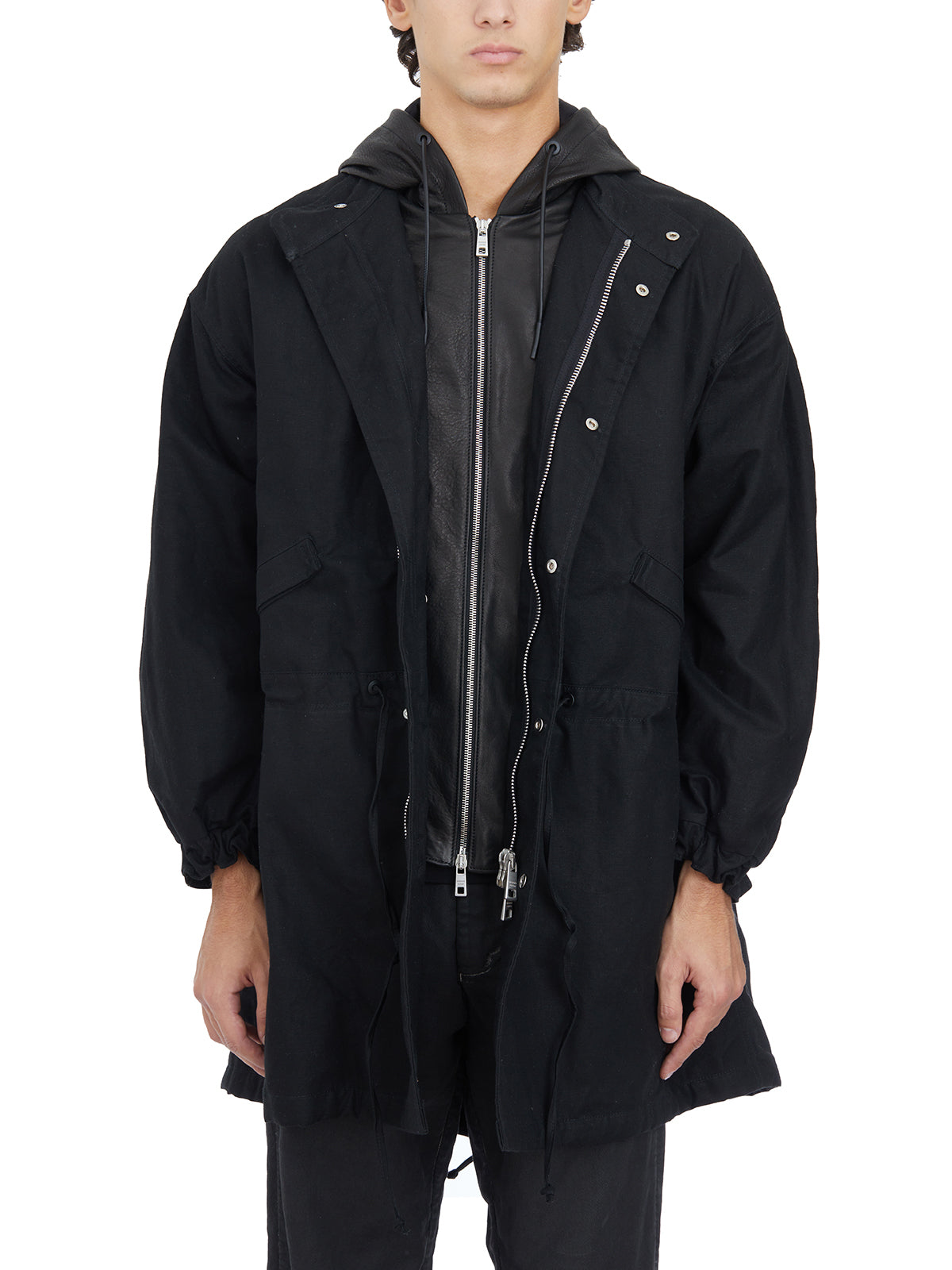 GIORGIO BRATO Canvas Parka Jacket with Removable Leather Hoodie - Size 50