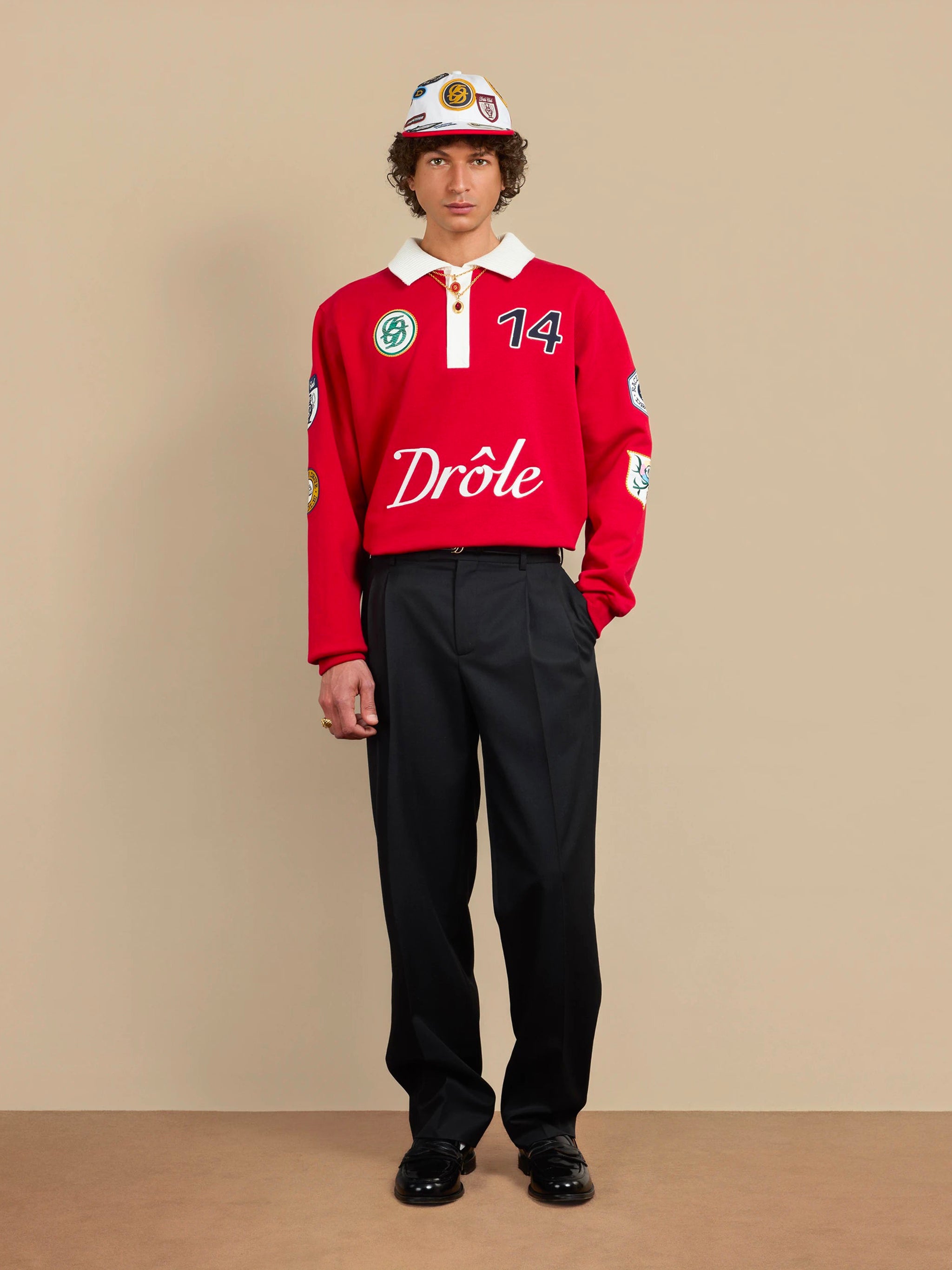 DRÔLE DE MONSIEUR Classic Long-Sleeved Polo with Embroidered Details