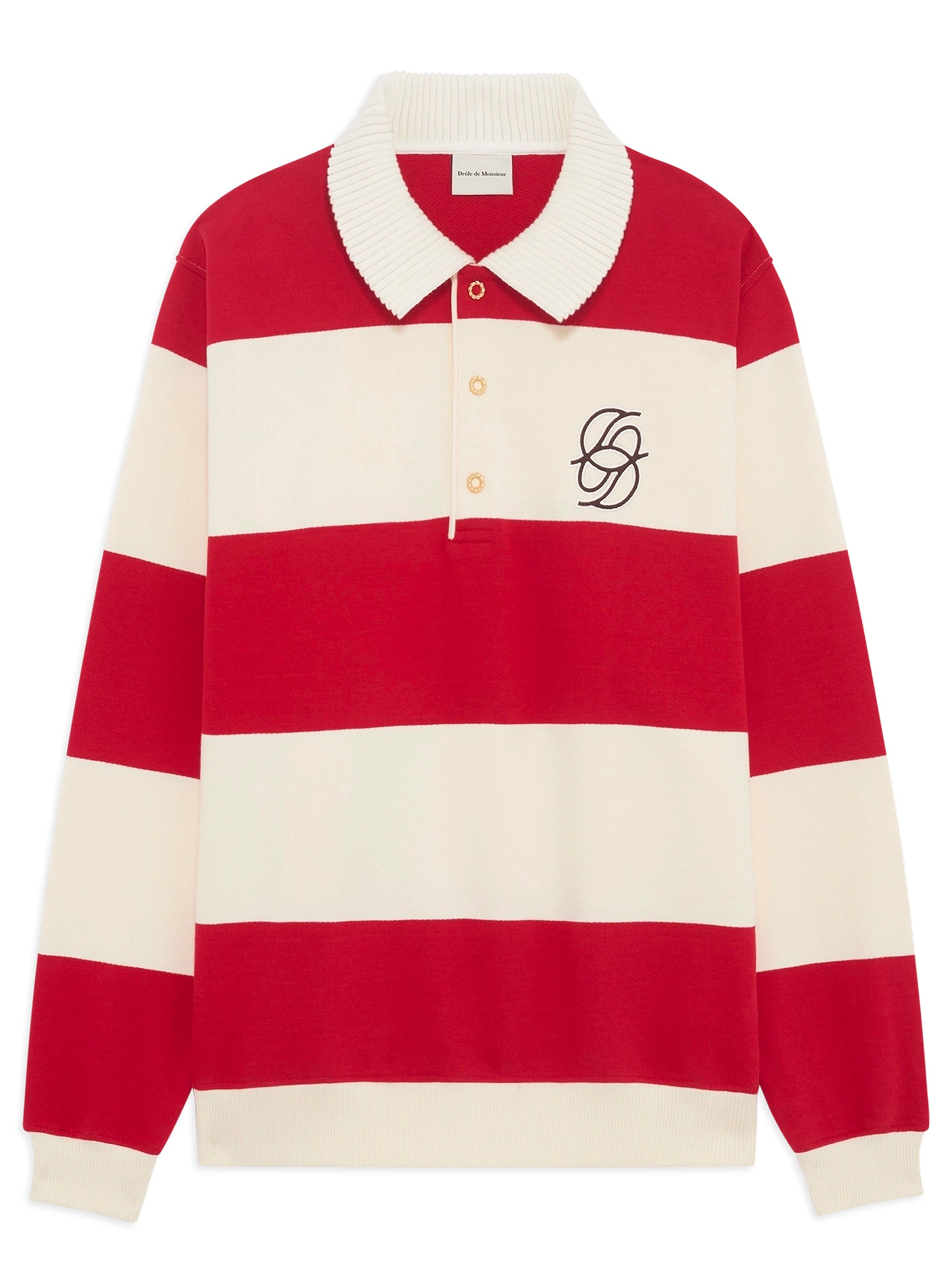 DRÔLE DE MONSIEUR Long-Sleeved Striped Polo with Contrast Embroidery - Size M