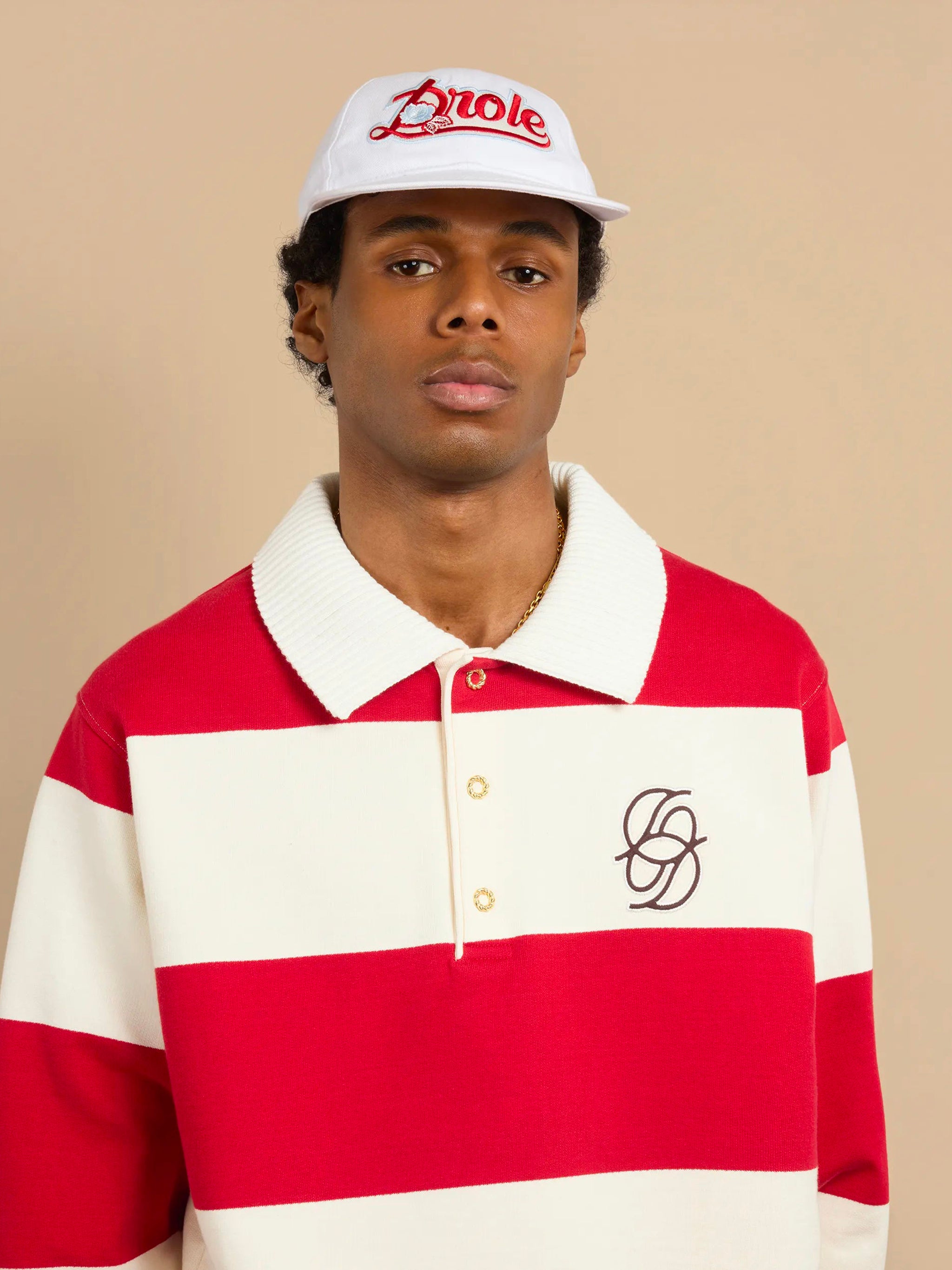 DRÔLE DE MONSIEUR Long-Sleeved Striped Polo with Contrast Embroidery - Size M