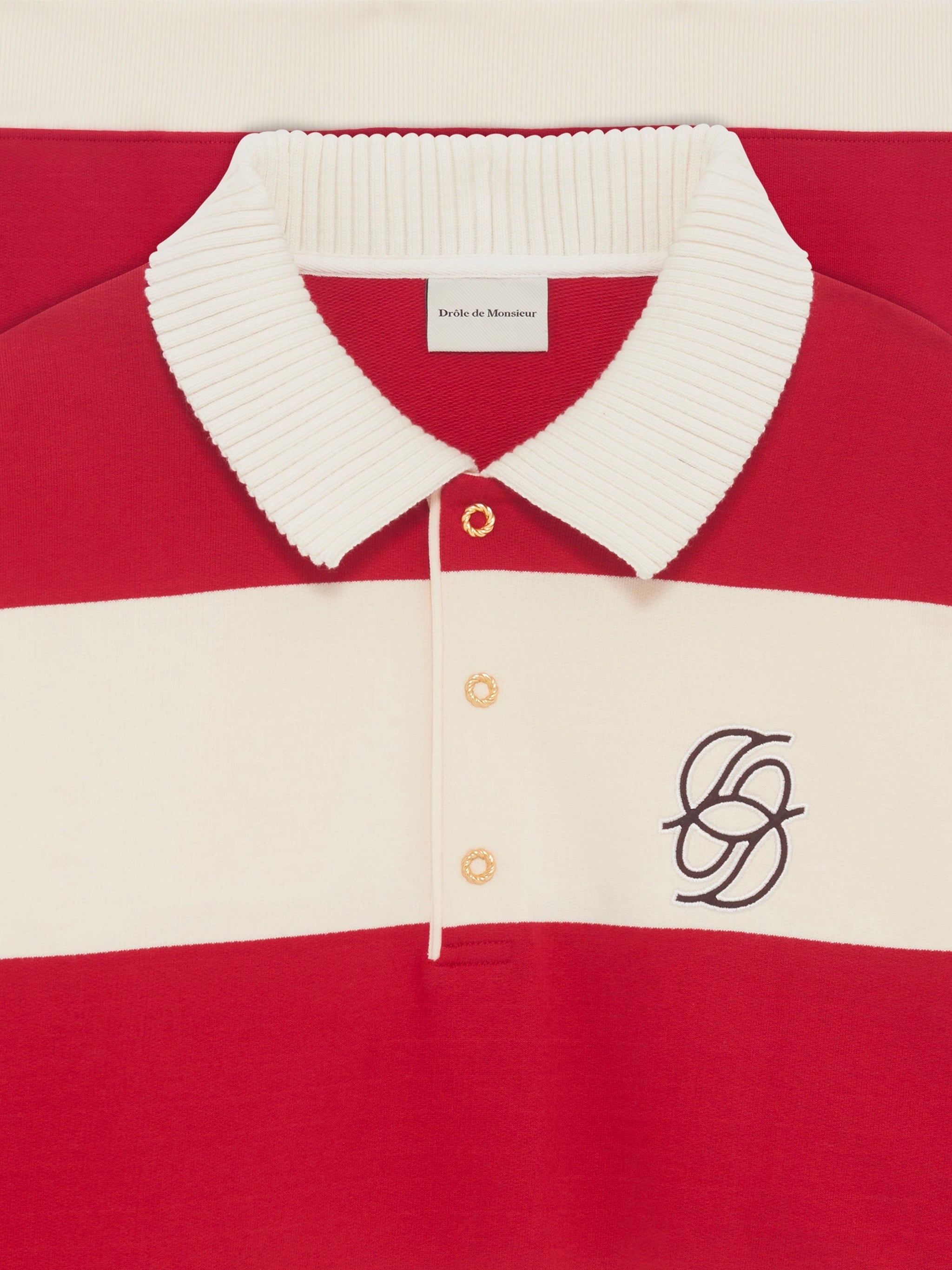 DRÔLE DE MONSIEUR Long-Sleeved Striped Polo with Contrast Embroidery - Size M