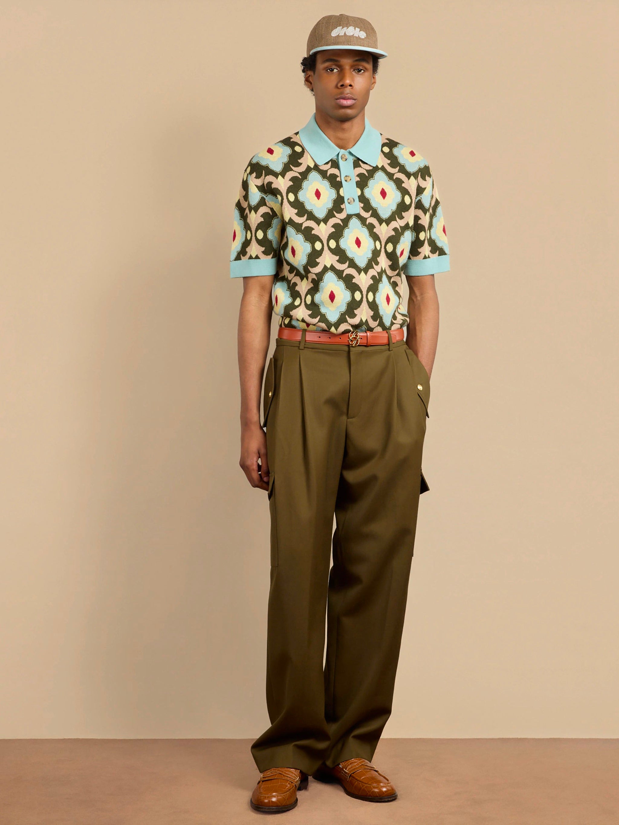 DRÔLE DE MONSIEUR Men's Mini Jacquard Knit Polo Shirt