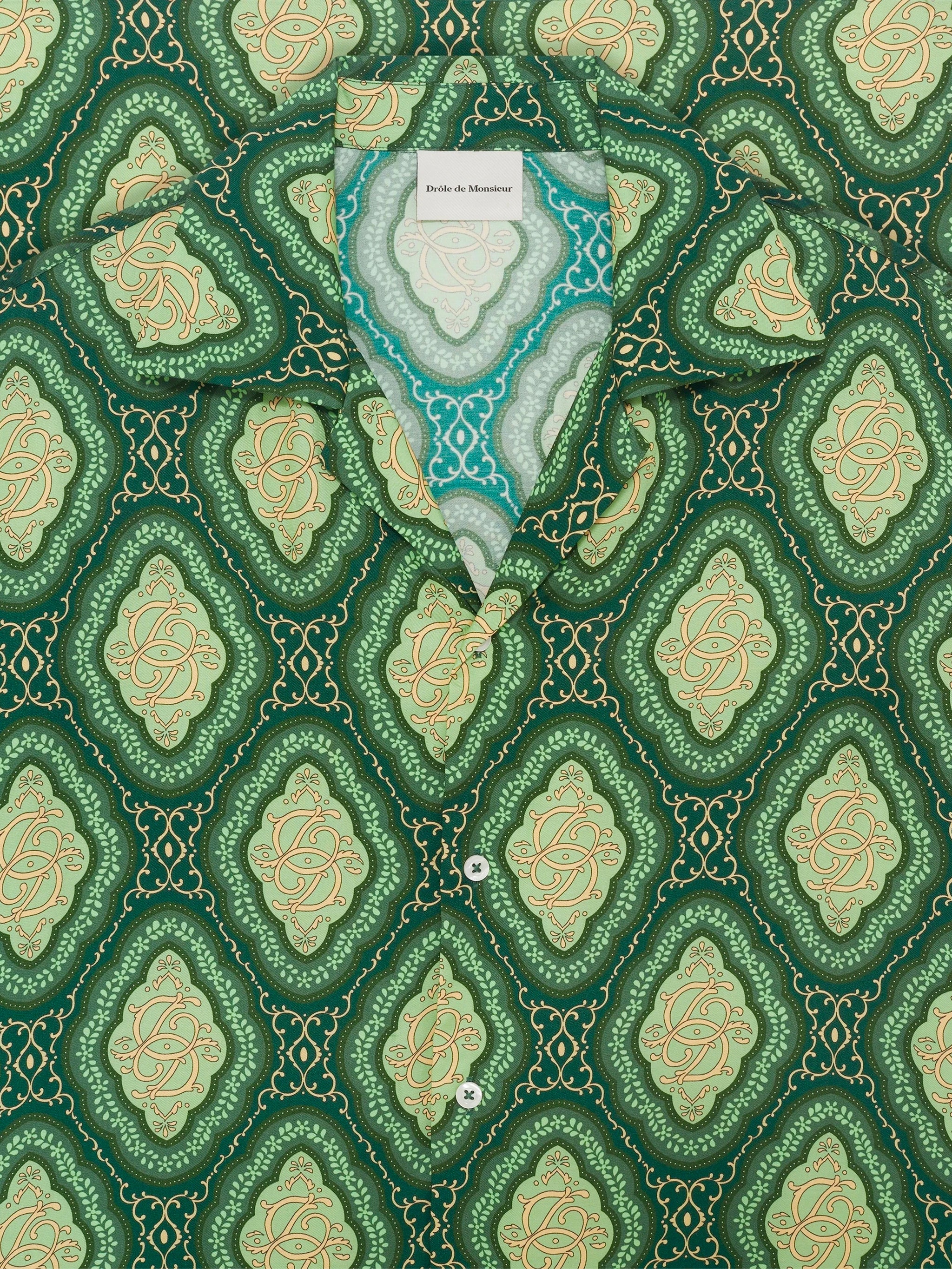 DRÔLE DE MONSIEUR Men's Short-Sleeved Mini Medallion Print Open Collar Shirt