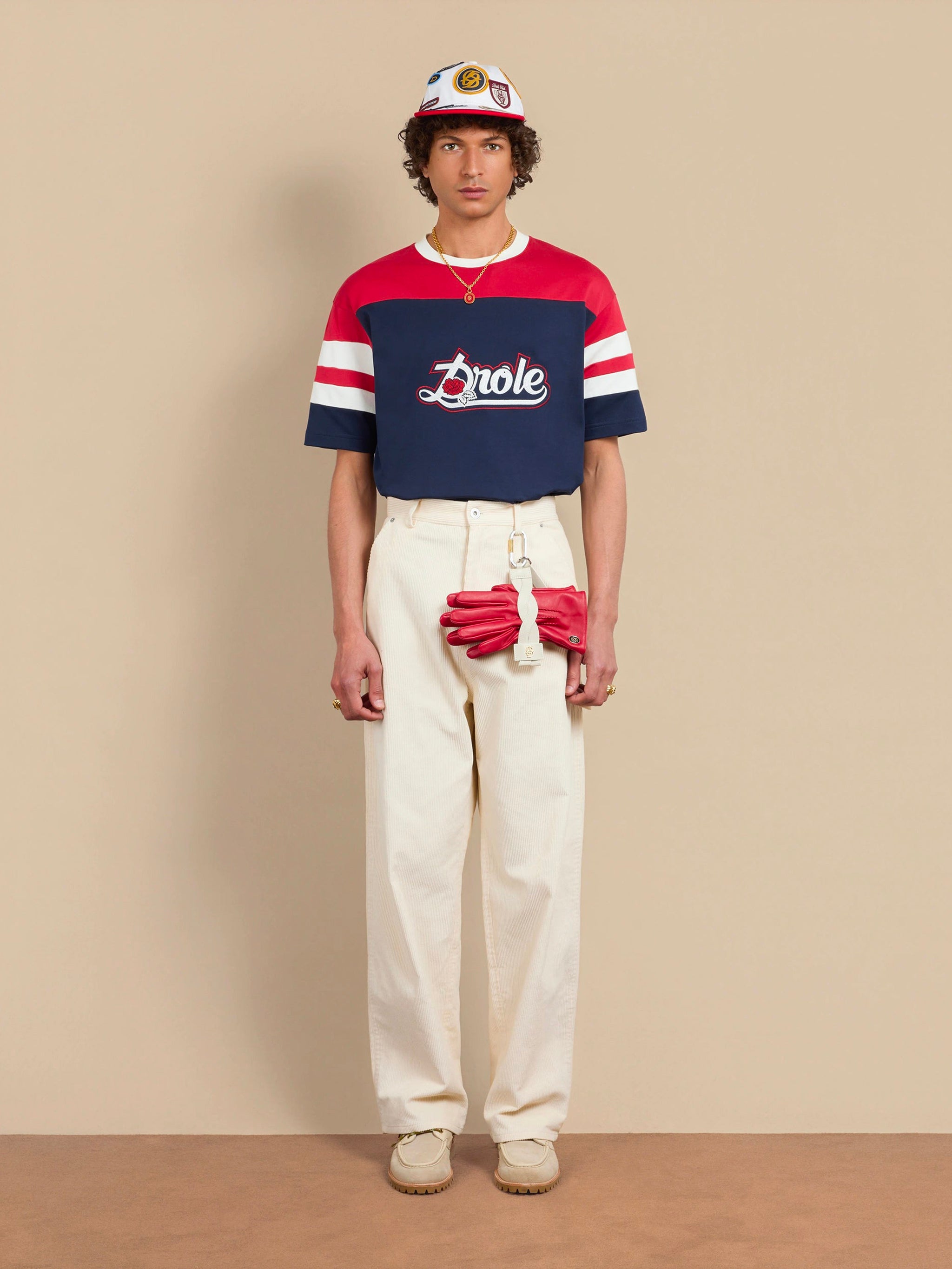 DRÔLE DE MONSIEUR Heavy Fabric T-Shirt with Embroidered Front - Size M