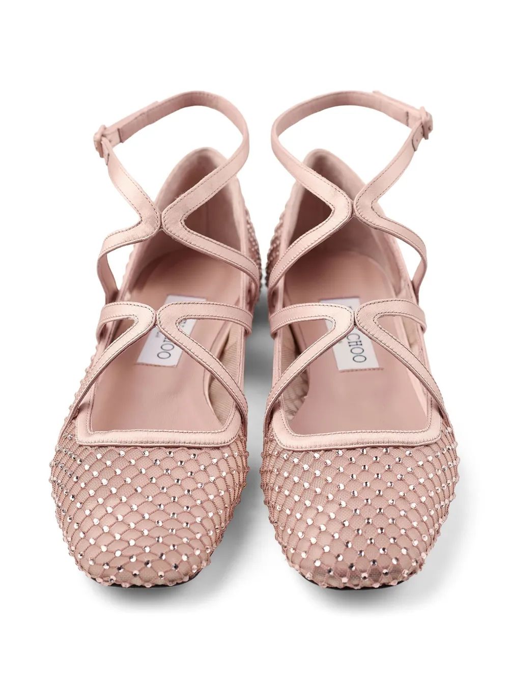 JIMMY CHOO Crystal Mesh Satin Fishnet Ballerina Pumps