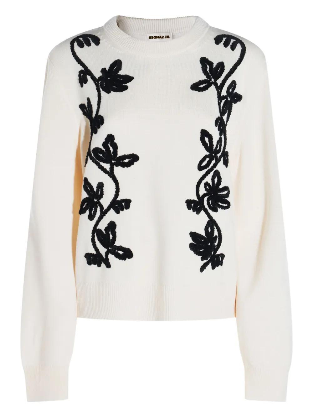 JIL SANDER Embroidered Flower Long Sleeve Crew Jumper for Women