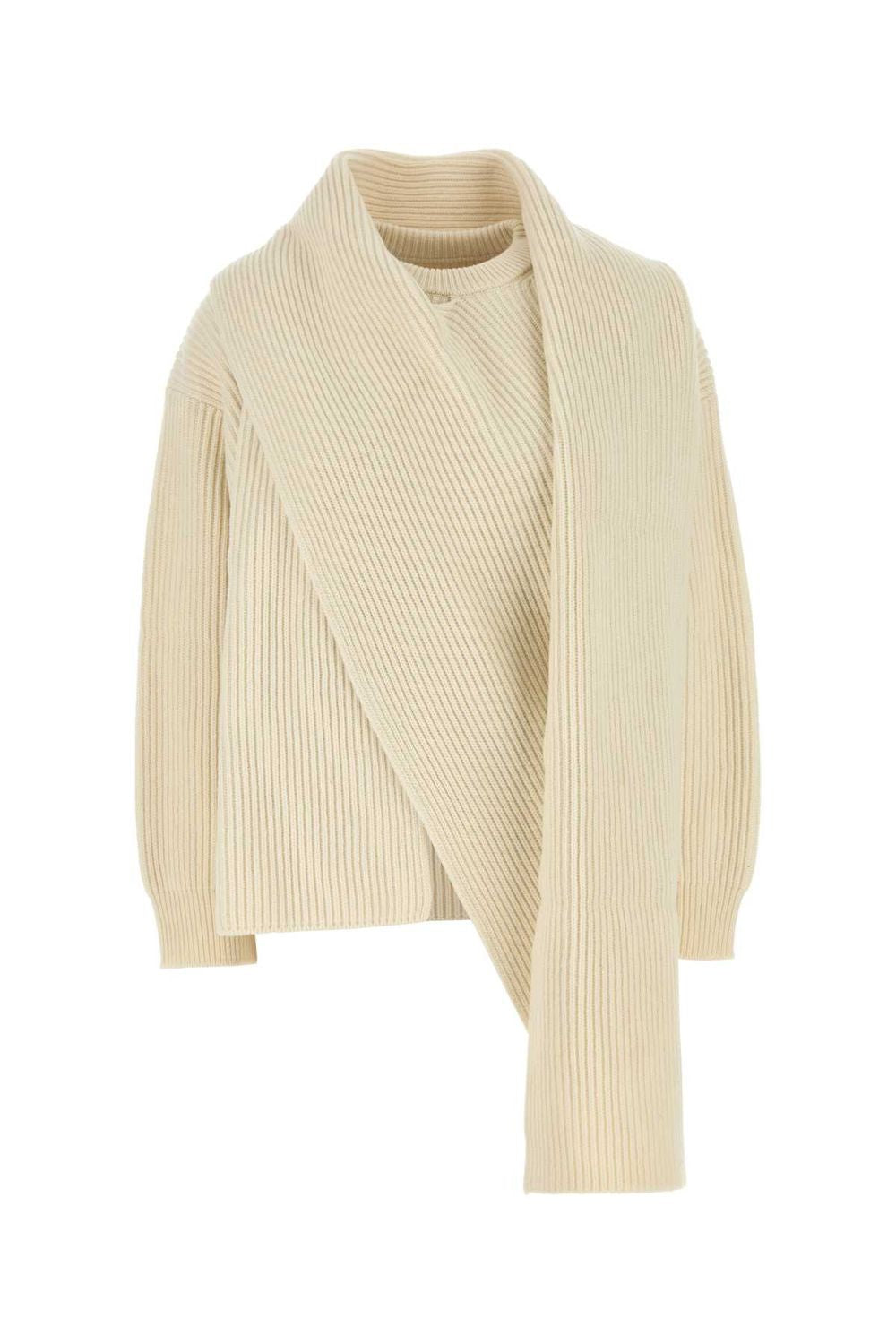 JIL SANDER Ivory Wool Sweater with Scarf for Women