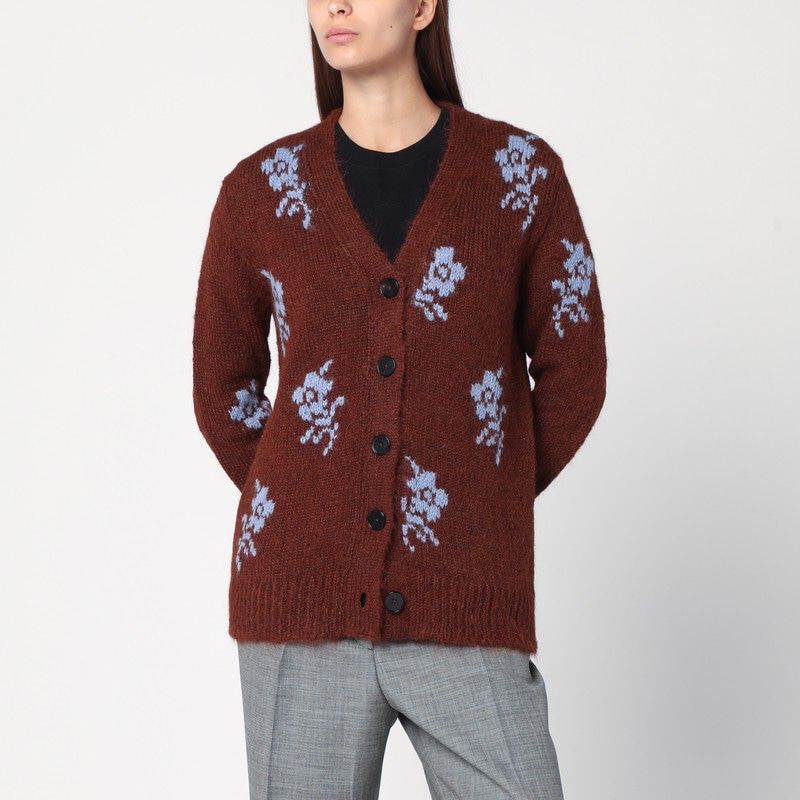 JIL SANDER Oversized Cardigan with Floral Inlay