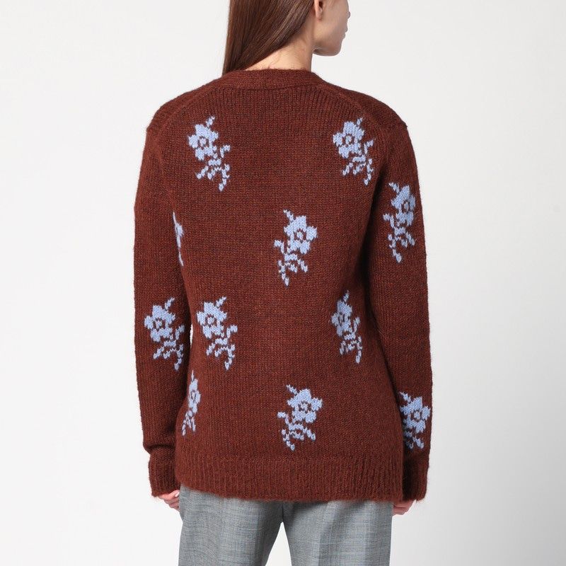 JIL SANDER Oversized Cardigan with Floral Inlay
