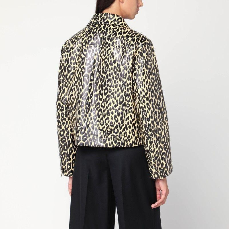 JIL SANDER Leopard Print Mini Jacket in Coated Fabric