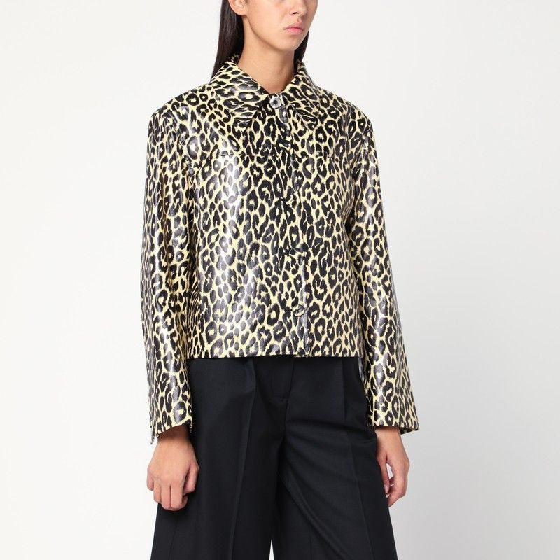 JIL SANDER Leopard Print Mini Jacket in Coated Fabric