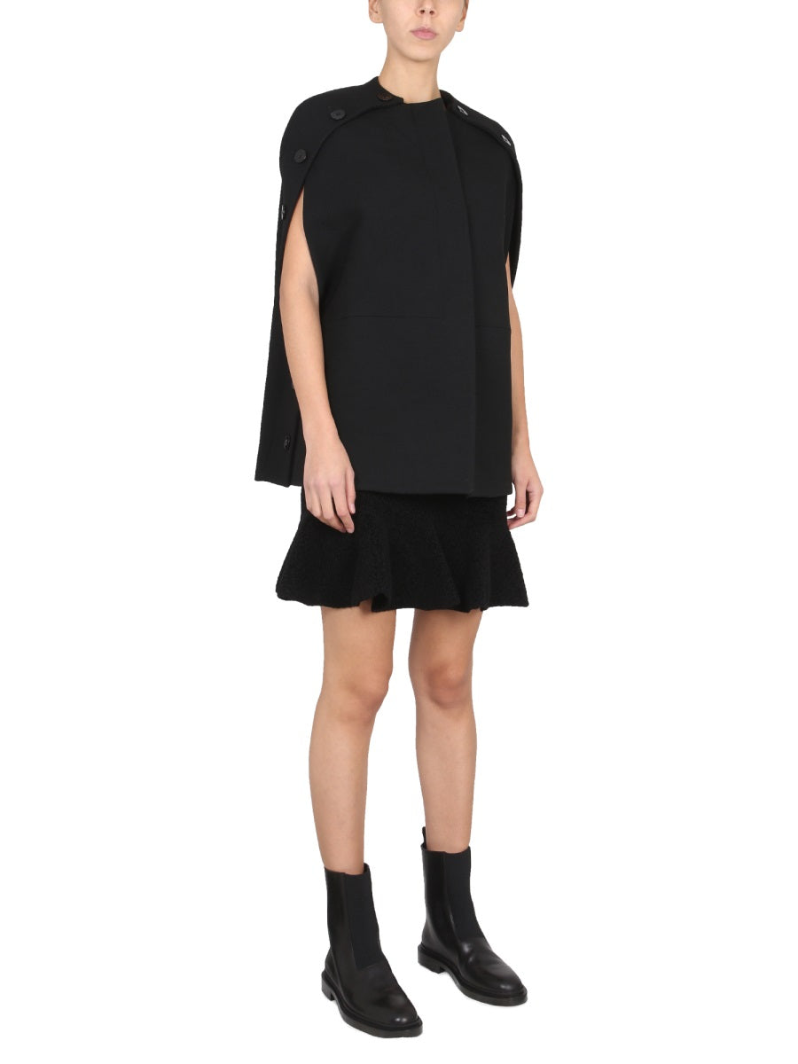 JIL SANDER Elegant Virgin Wool Cape with Round Neckline