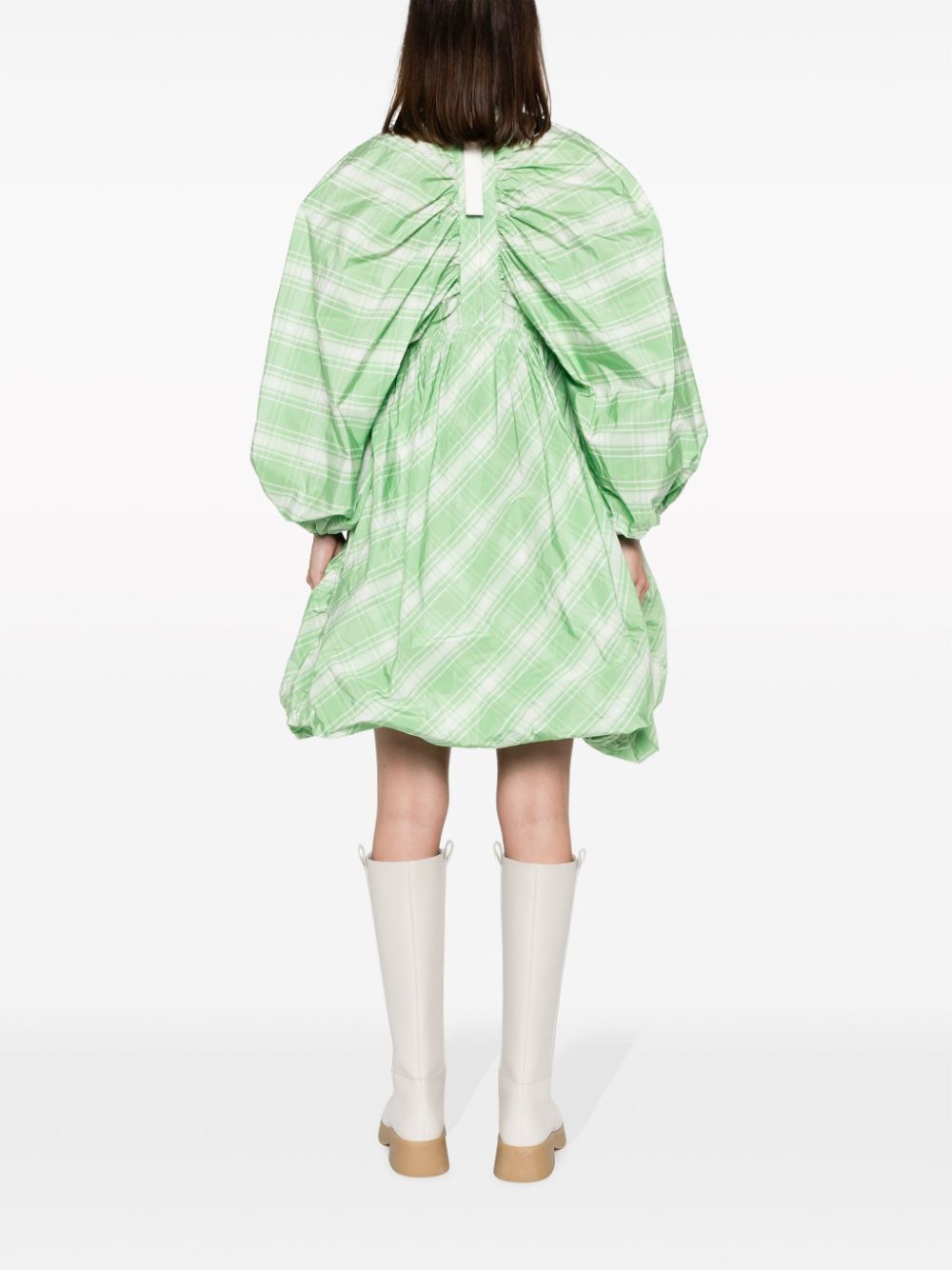 JIL SANDER Chic Plaid-Check Mini Dress with Pleat Detail