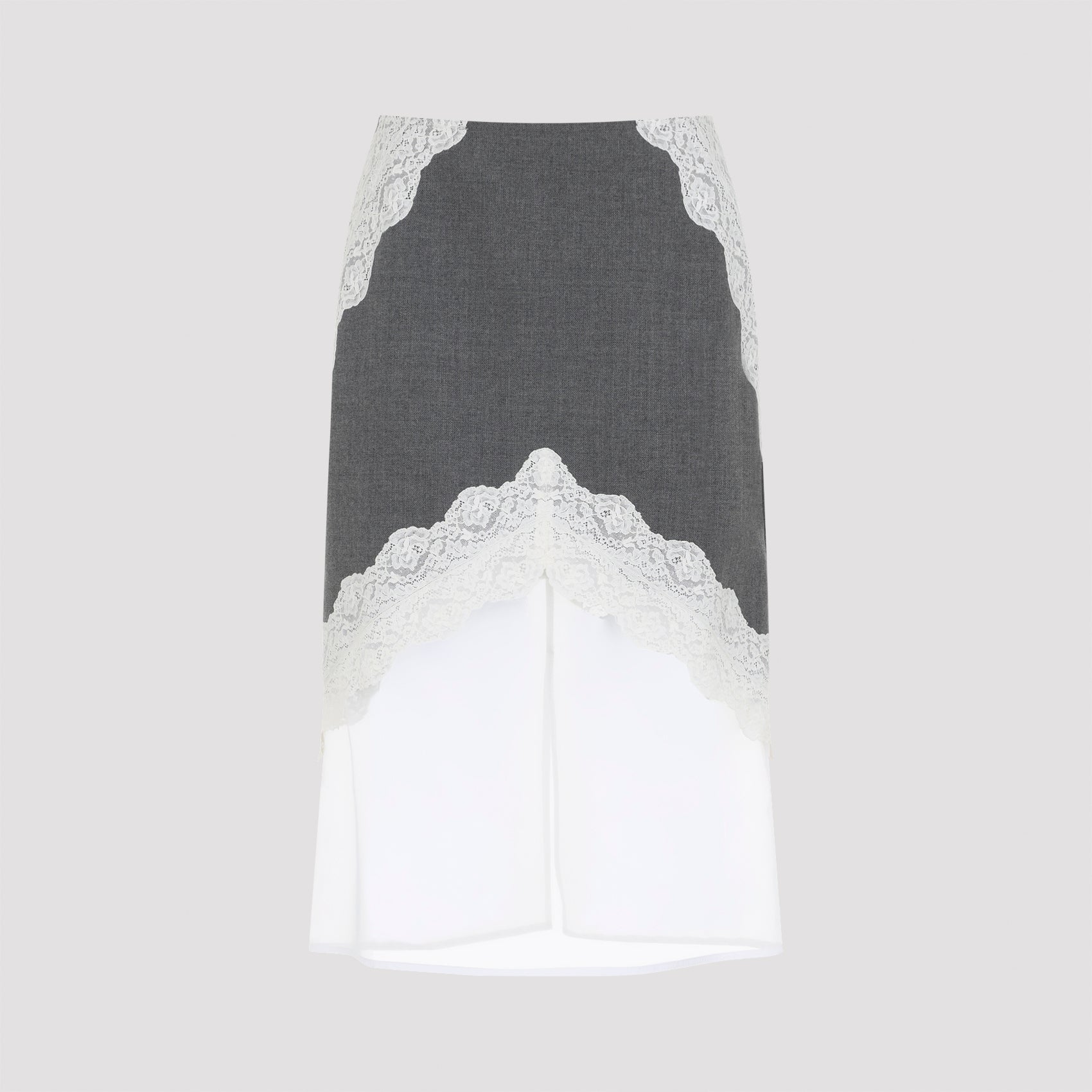JIL SANDER High Waist Wool Skirt with Lace Embroidery