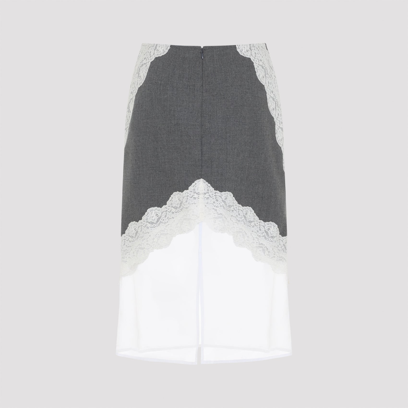 JIL SANDER High Waist Wool Skirt with Lace Embroidery