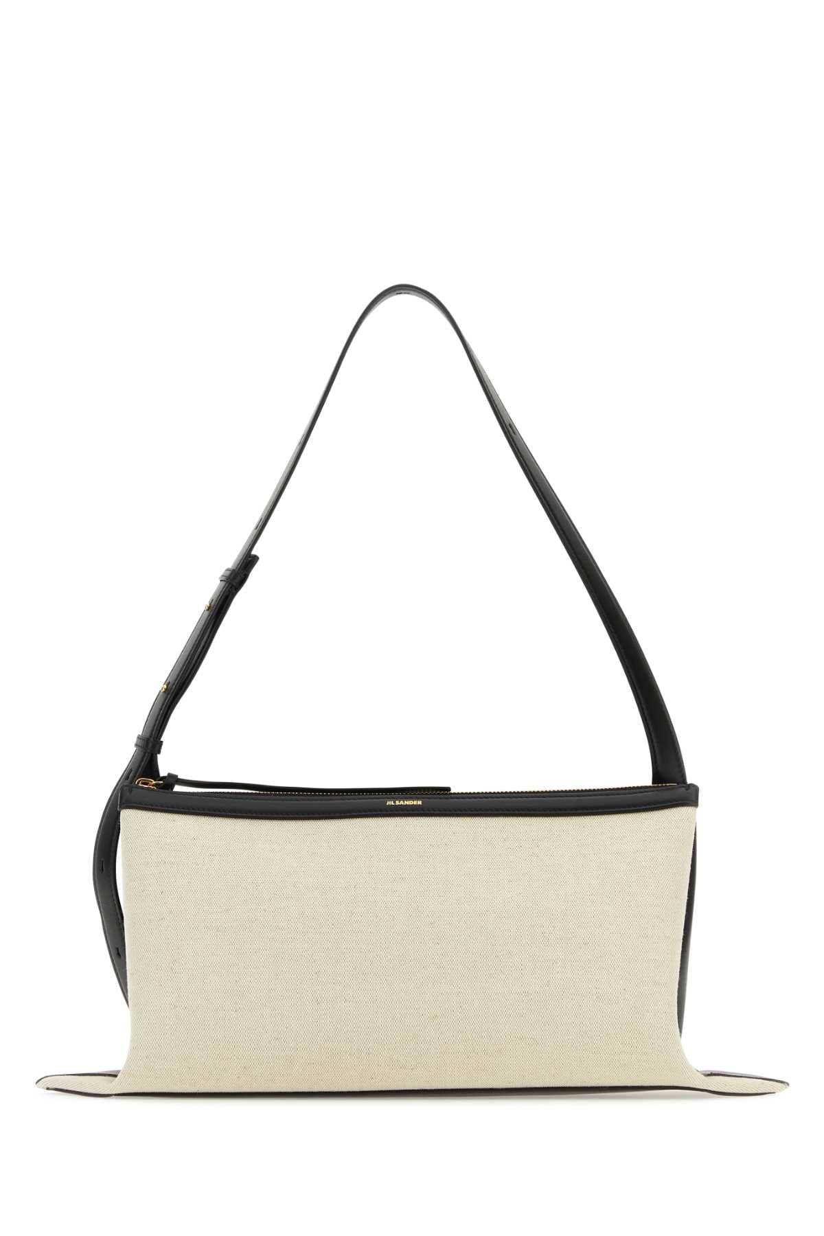 JIL SANDER Medium Two-Tone Canvas and Leather Shoulder Handbag
