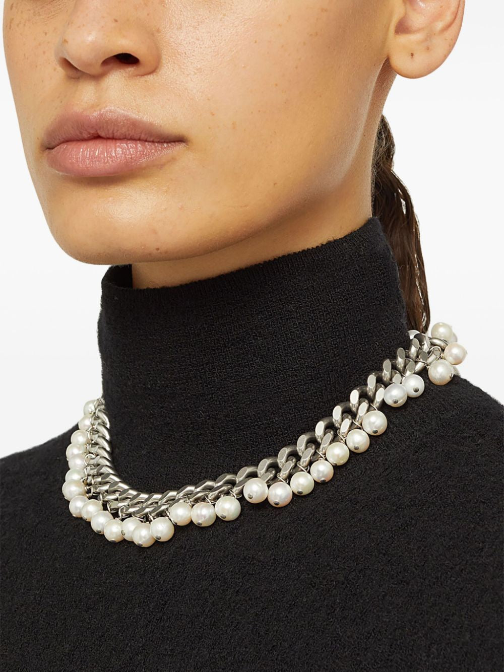 JIL SANDER Freshwater Pearl Necklace with Silver Chain