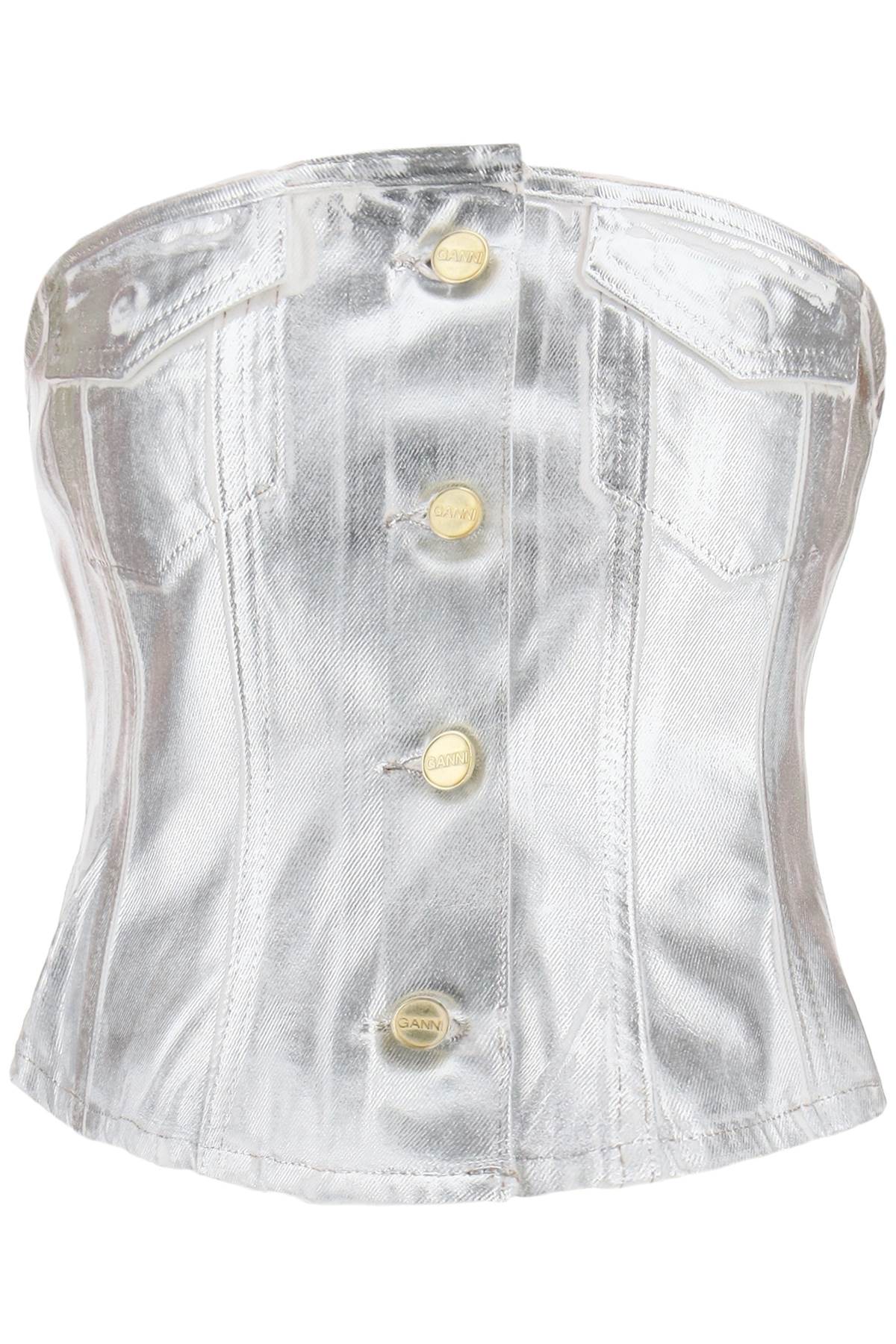 GANNI Shimmering Corsage Denim Top