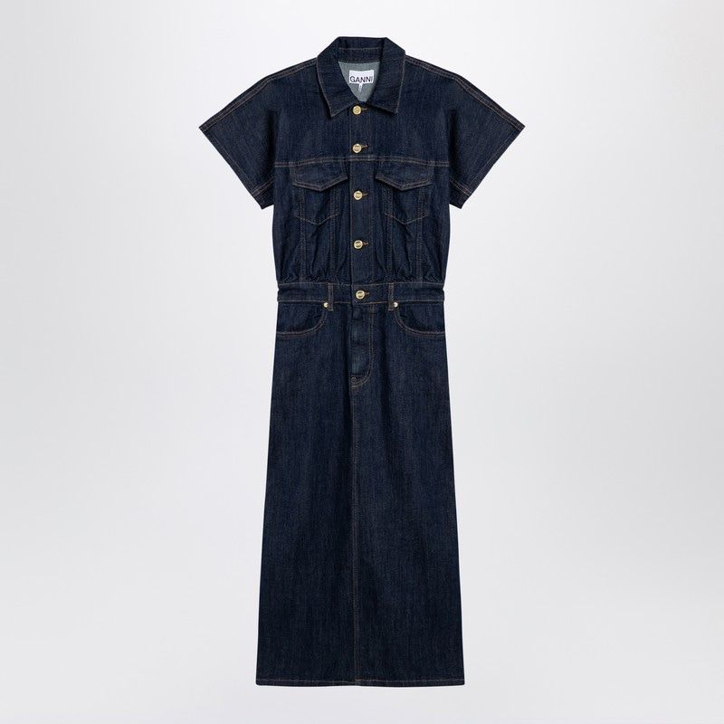 GANNI Chic Midi Dress in Organic Denim for Women