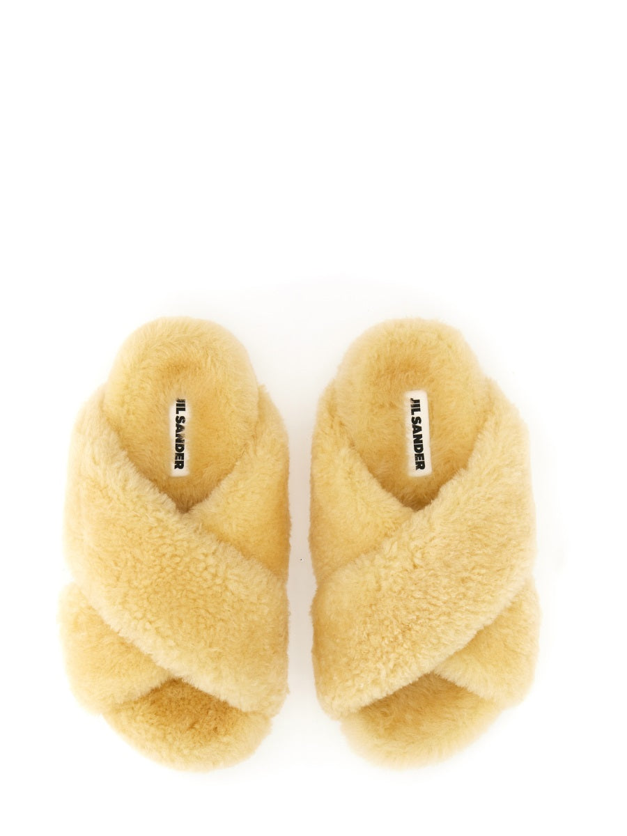 JIL SANDER Shearling Sandal with Leather-Covered Sole - 3 cm Height