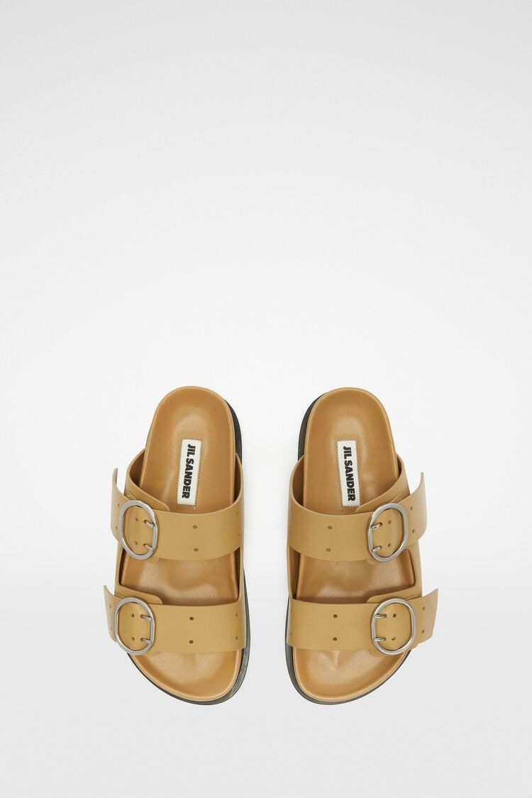 JIL SANDER Flat Sandals with Silver Buckle Straps