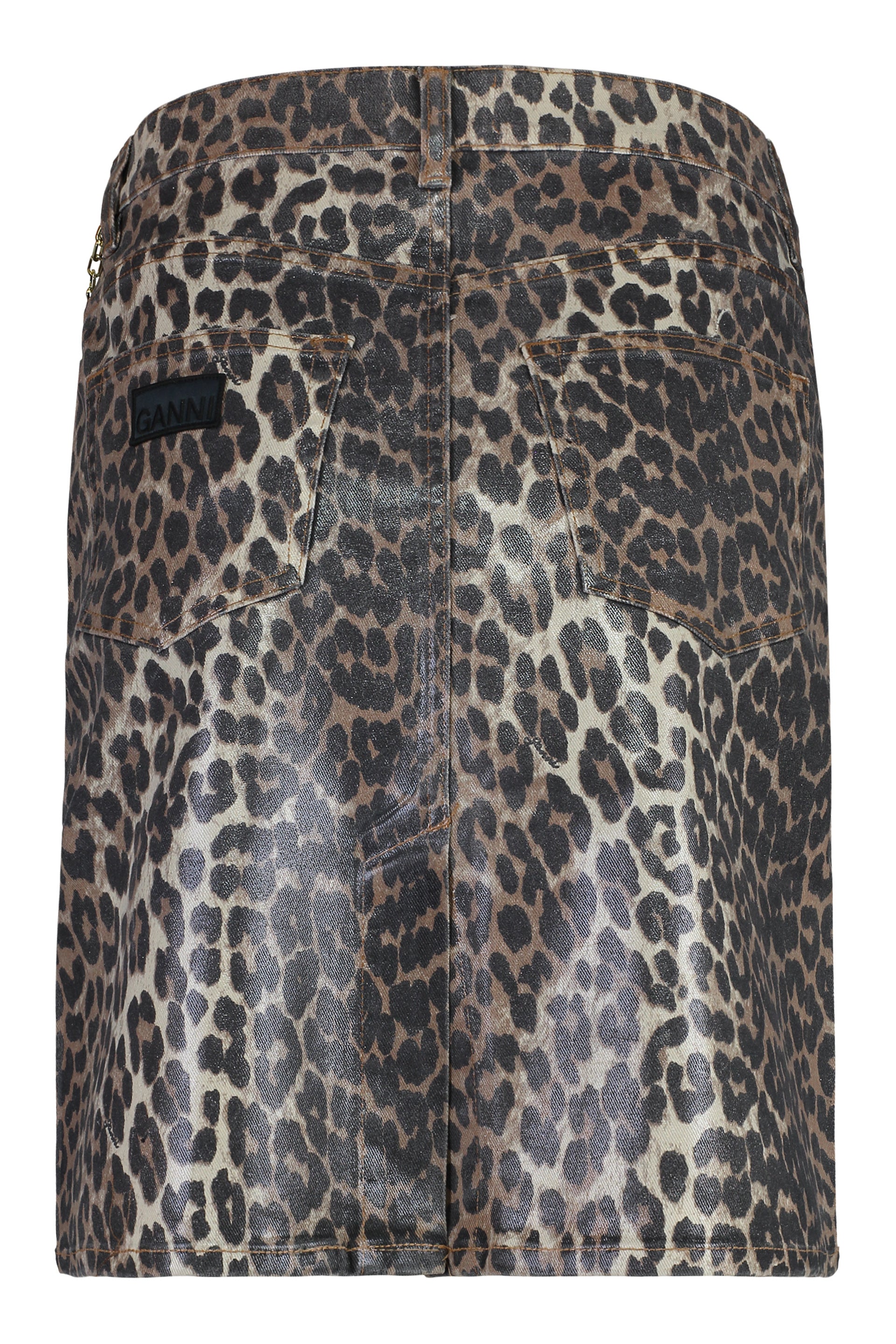 GANNI Animal Print Mini Skirt with Decorative Chain
