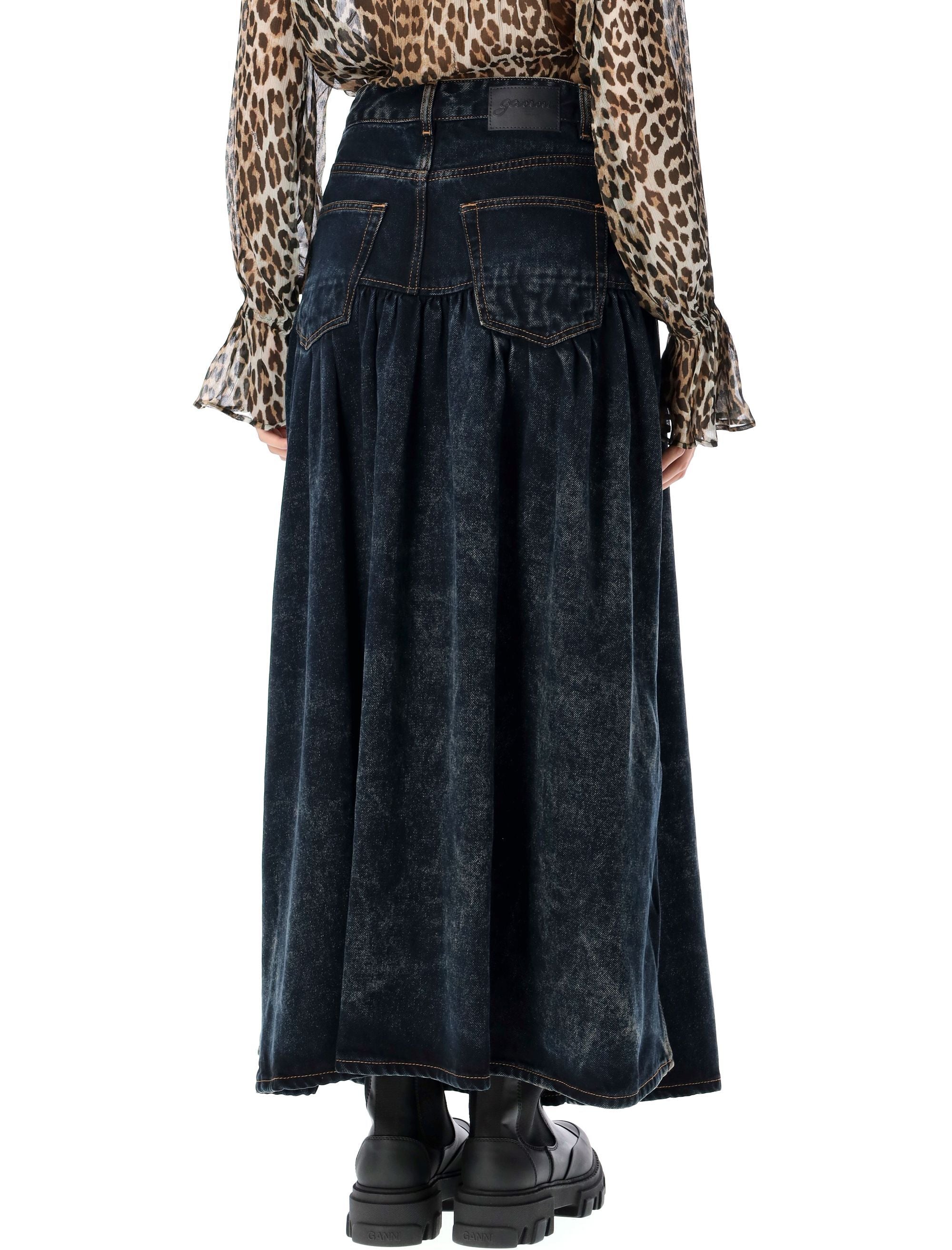 GANNI Ankle-Length Washed Denim Skirt