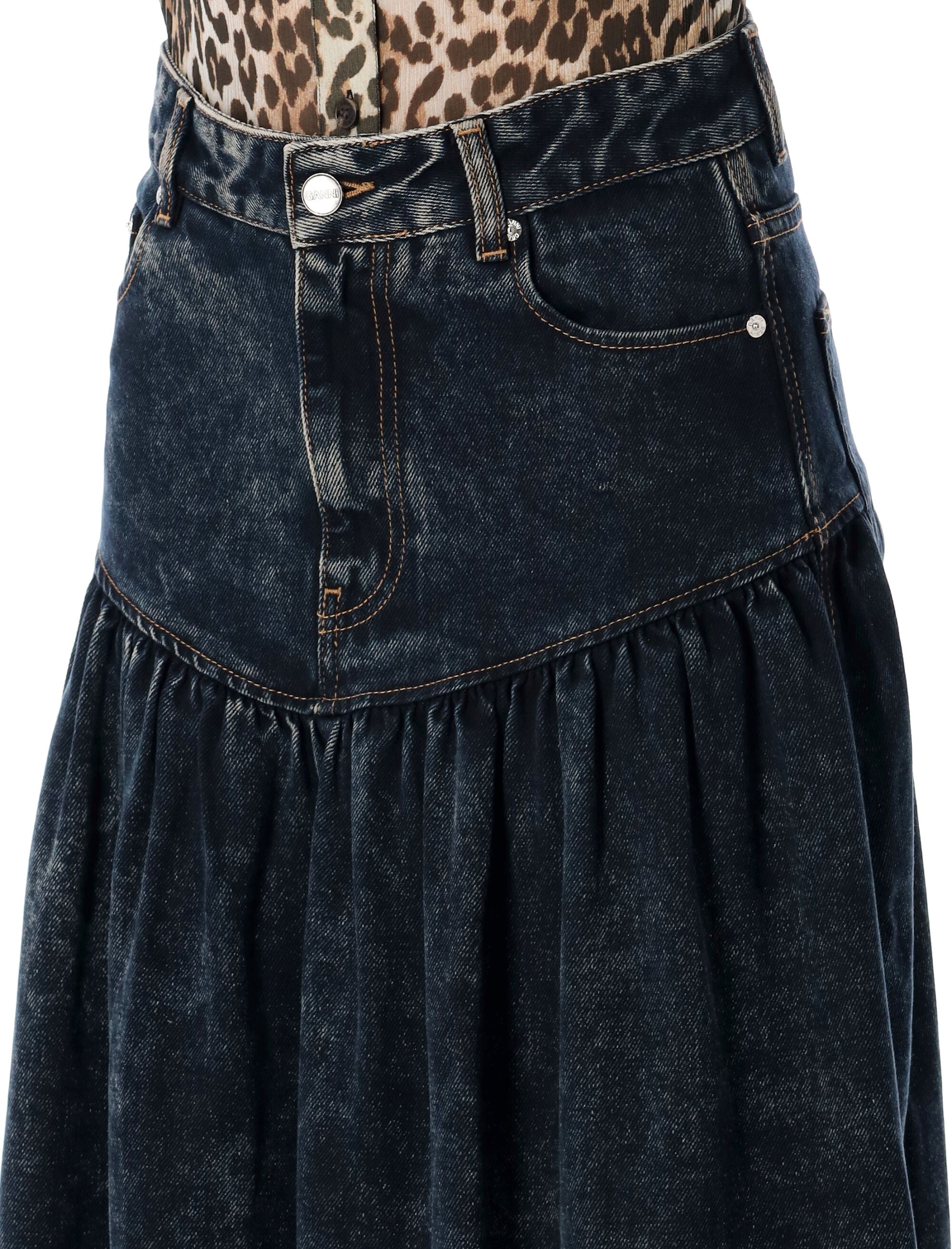 GANNI Ankle-Length Washed Denim Skirt