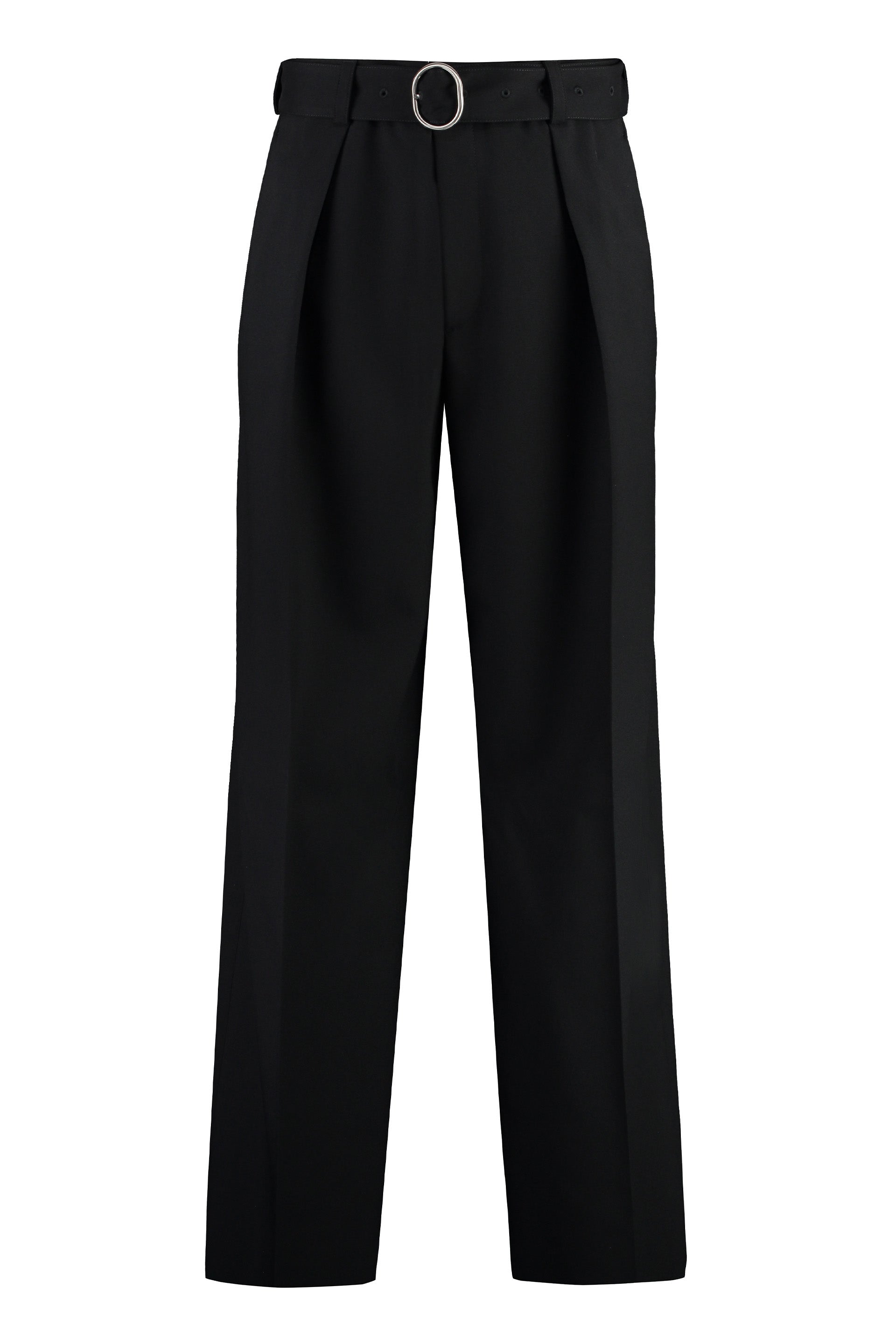 JIL SANDER Men's Wide Pleat Wool Trousers with Belt