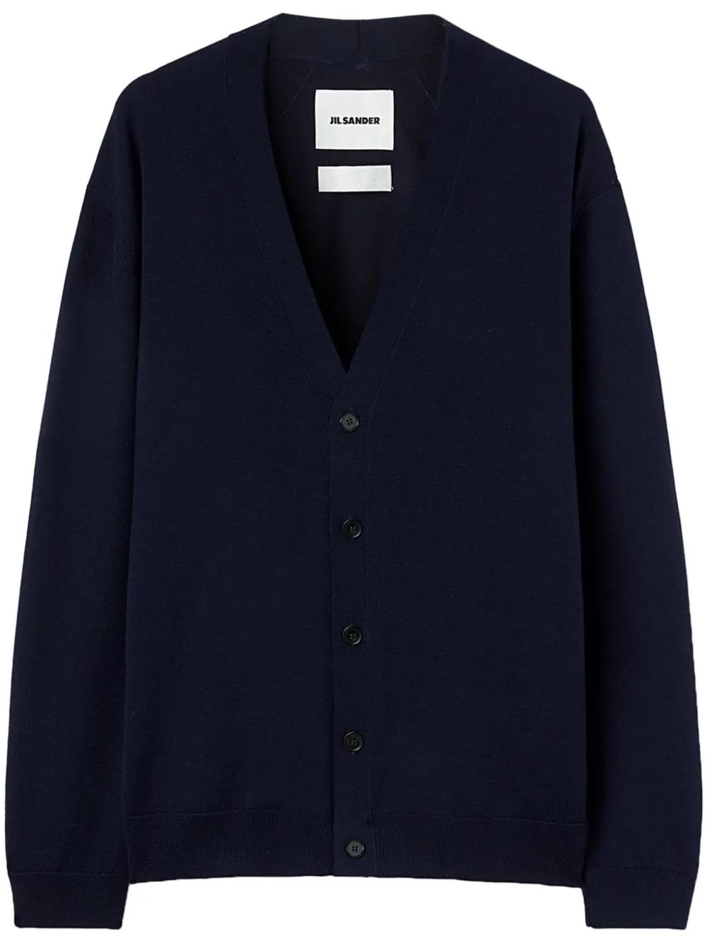 JIL SANDER Men's V Neck Cardigan in 100% Wool
