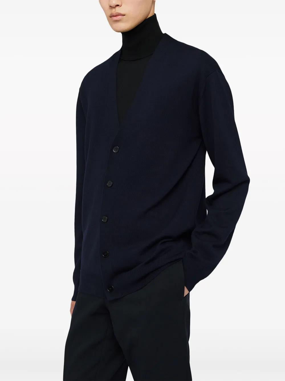 JIL SANDER Men's V Neck Cardigan in 100% Wool