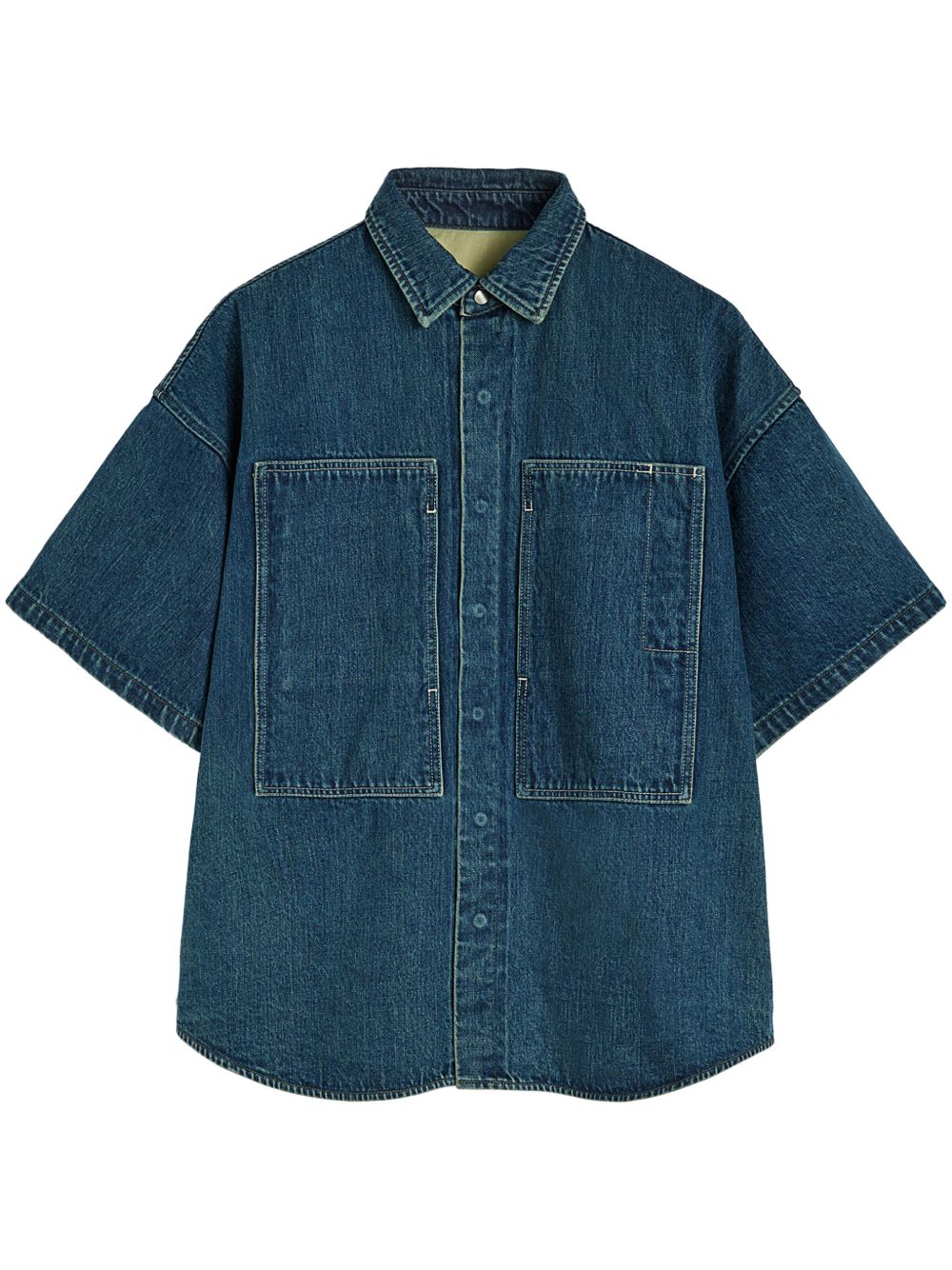 JIL SANDER Women's Denim Cotton Shirt with Polo Collar and Crop Sleeves