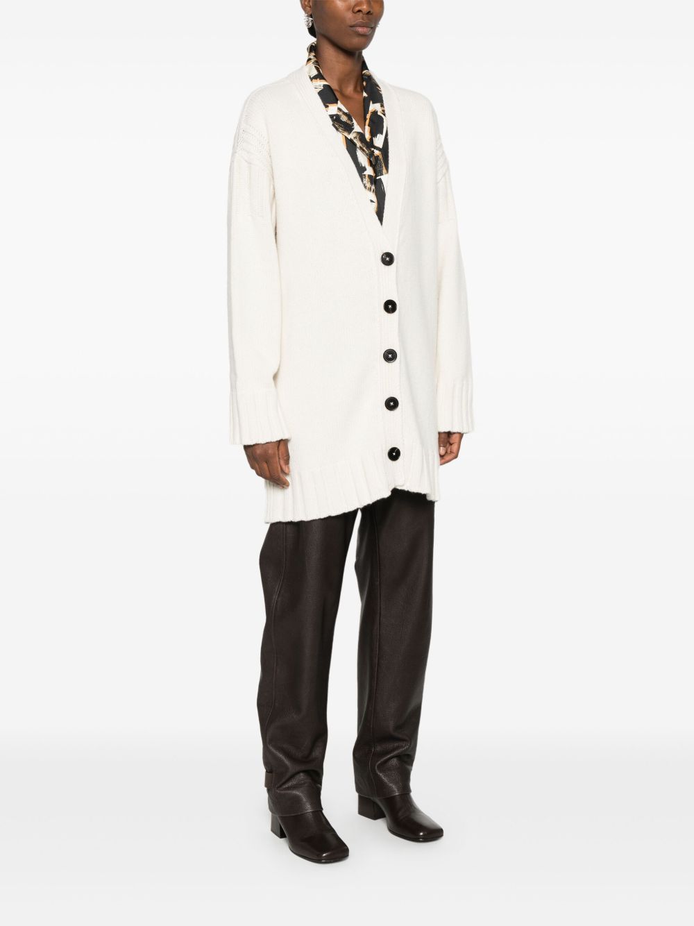 JIL SANDER Natural Cardigan with Black Buttons