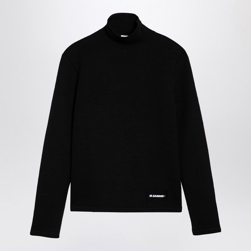 JIL SANDER High Collar Long Sleeve Turtleneck Sweater with Logo Patch