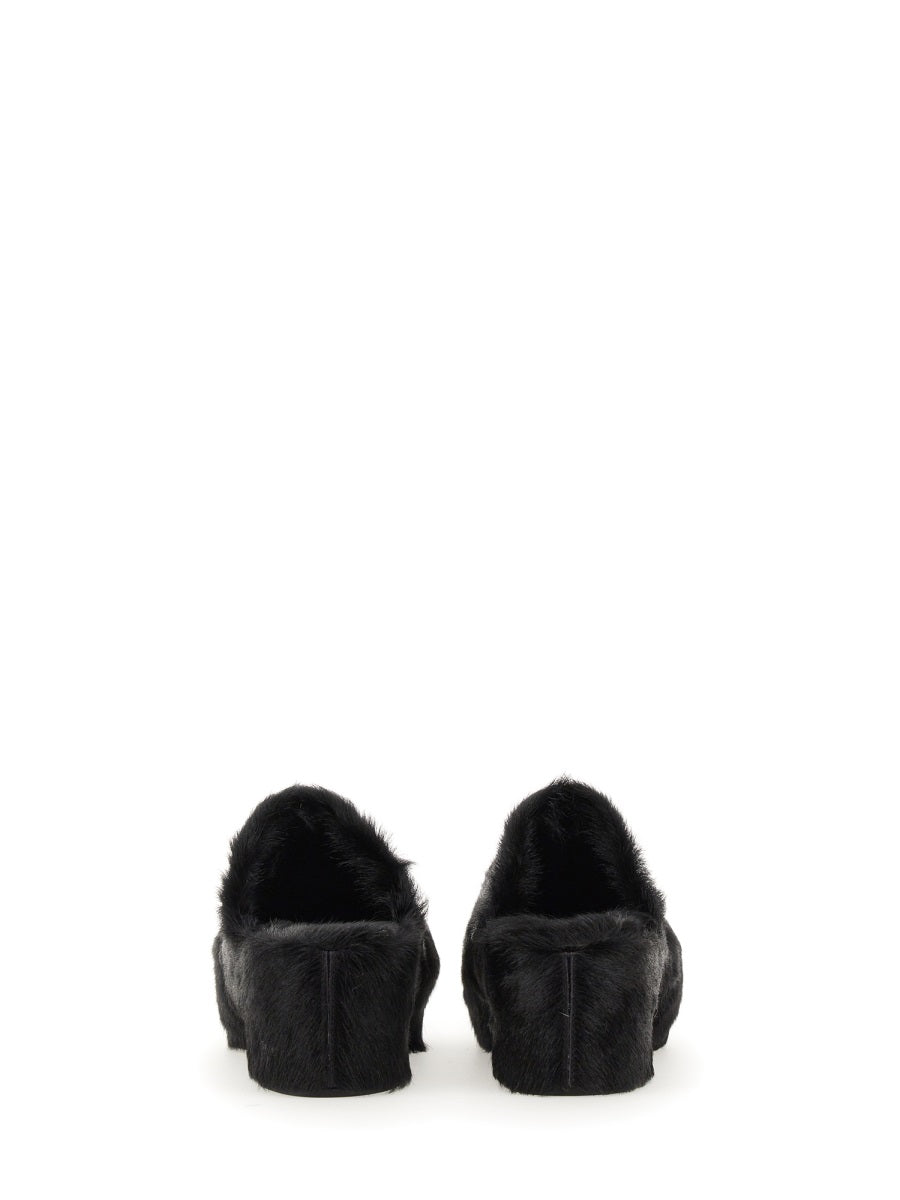 JIL SANDER Fur-Trim Flat Sandals with 6 cm Coated Calfskin Sole