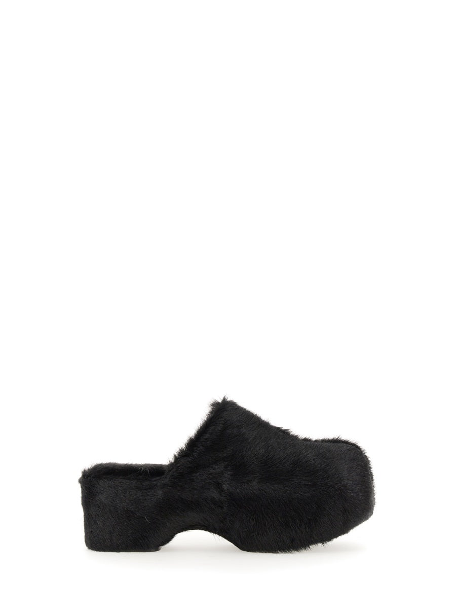 JIL SANDER Fur-Trim Flat Sandals with 6 cm Coated Calfskin Sole