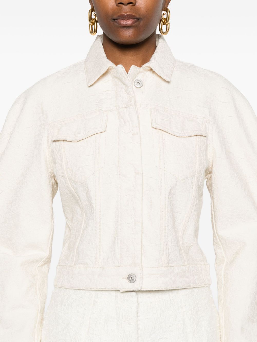 JACQUEMUS Cropped Denim Jacket with Classic Collar for Women