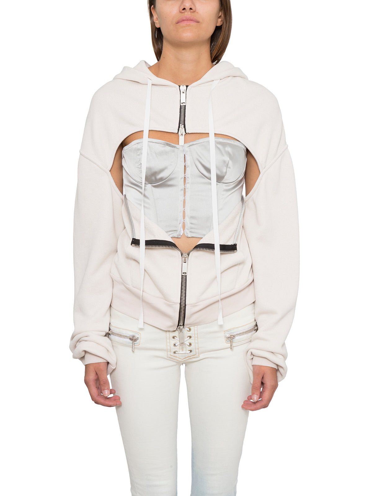 BEN TAVERNITI UNRAVEL Two-Piece Printed Cotton Sweatshirt with Corset Detail (S)