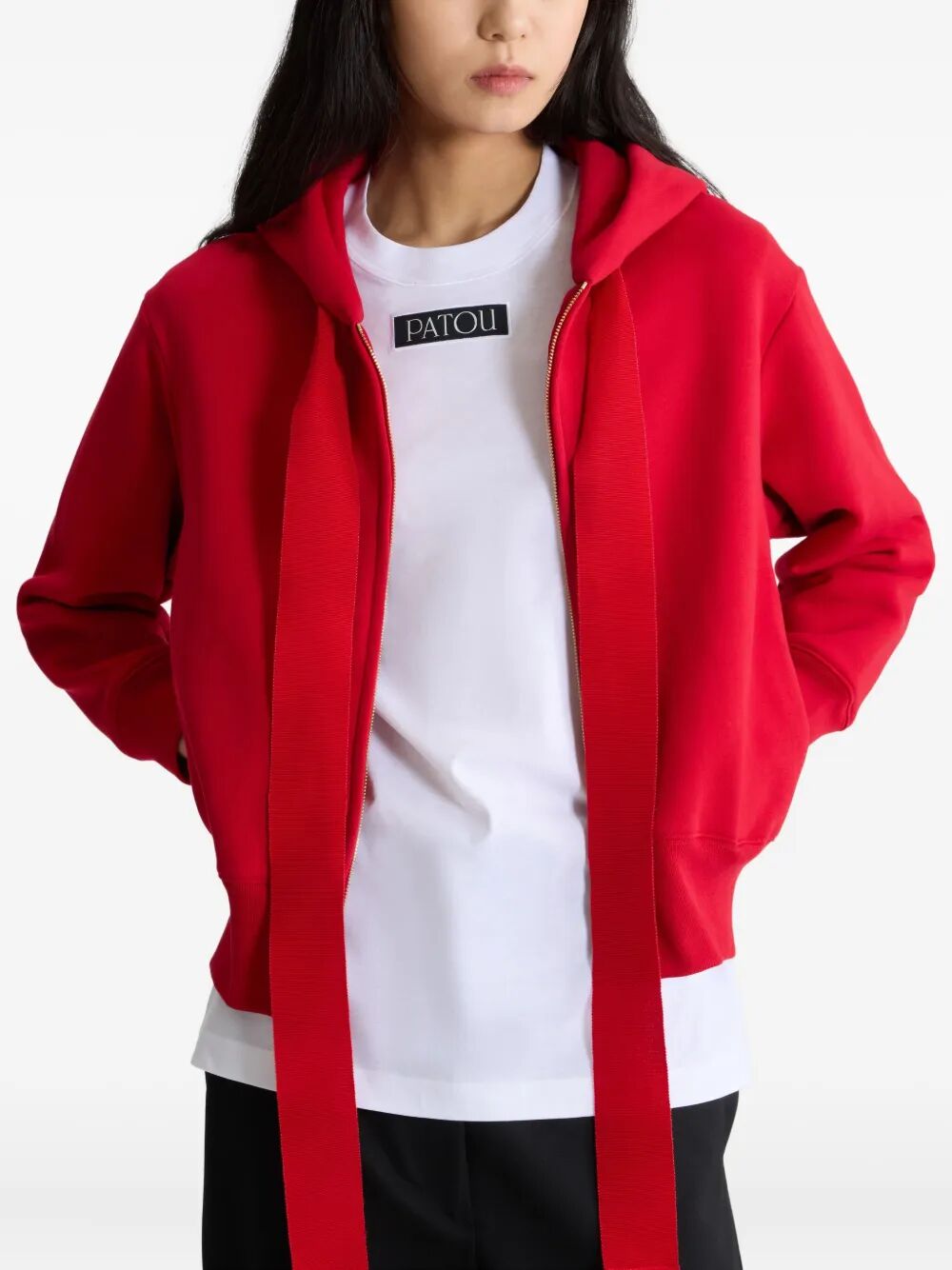 PATOU Logo Monogram Zip-Up Hoodie in Organic Cotton Fleece