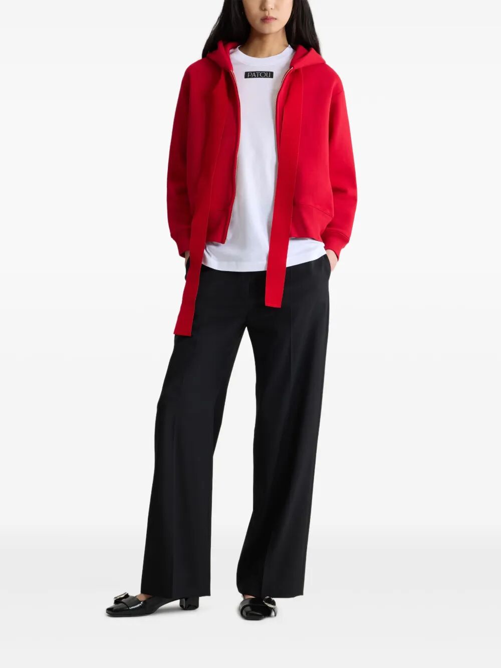 PATOU Logo Monogram Zip-Up Hoodie in Organic Cotton Fleece