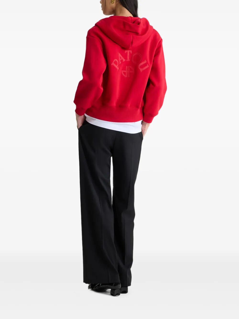 PATOU Logo Monogram Zip-Up Hoodie in Organic Cotton Fleece